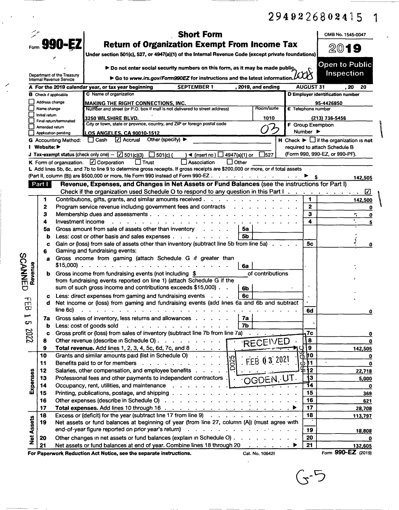 Image of first page of 2019 Form 990EZ for Making the Right Connections