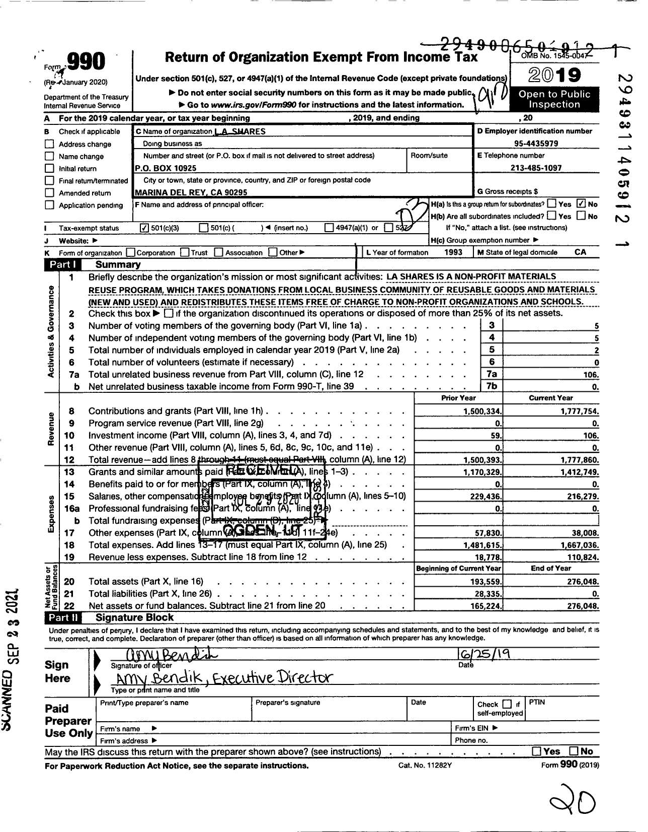Image of first page of 2019 Form 990 for La Shares