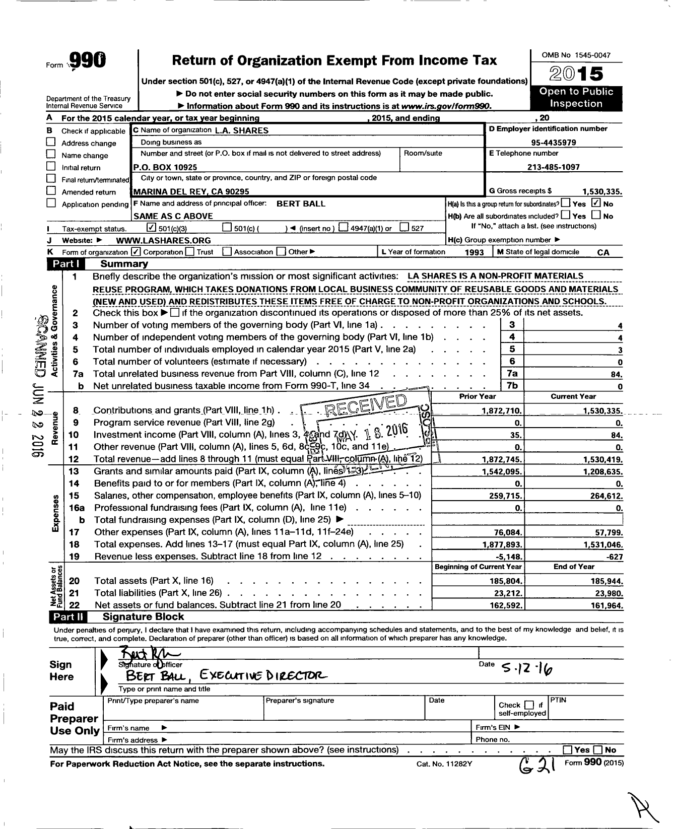 Image of first page of 2015 Form 990 for La Shares