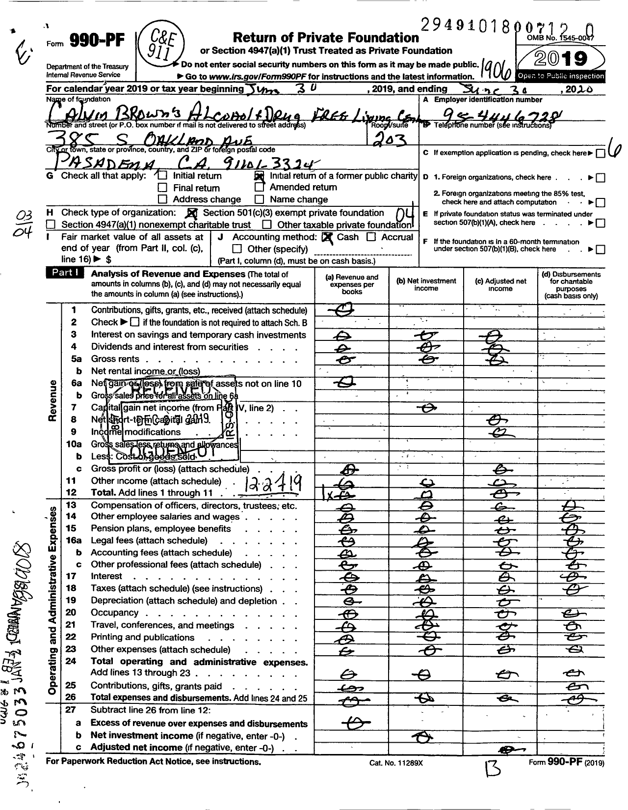 Image of first page of 2018 Form 990PR for Calvin Browns Alcohol and Drug Free Living Centers