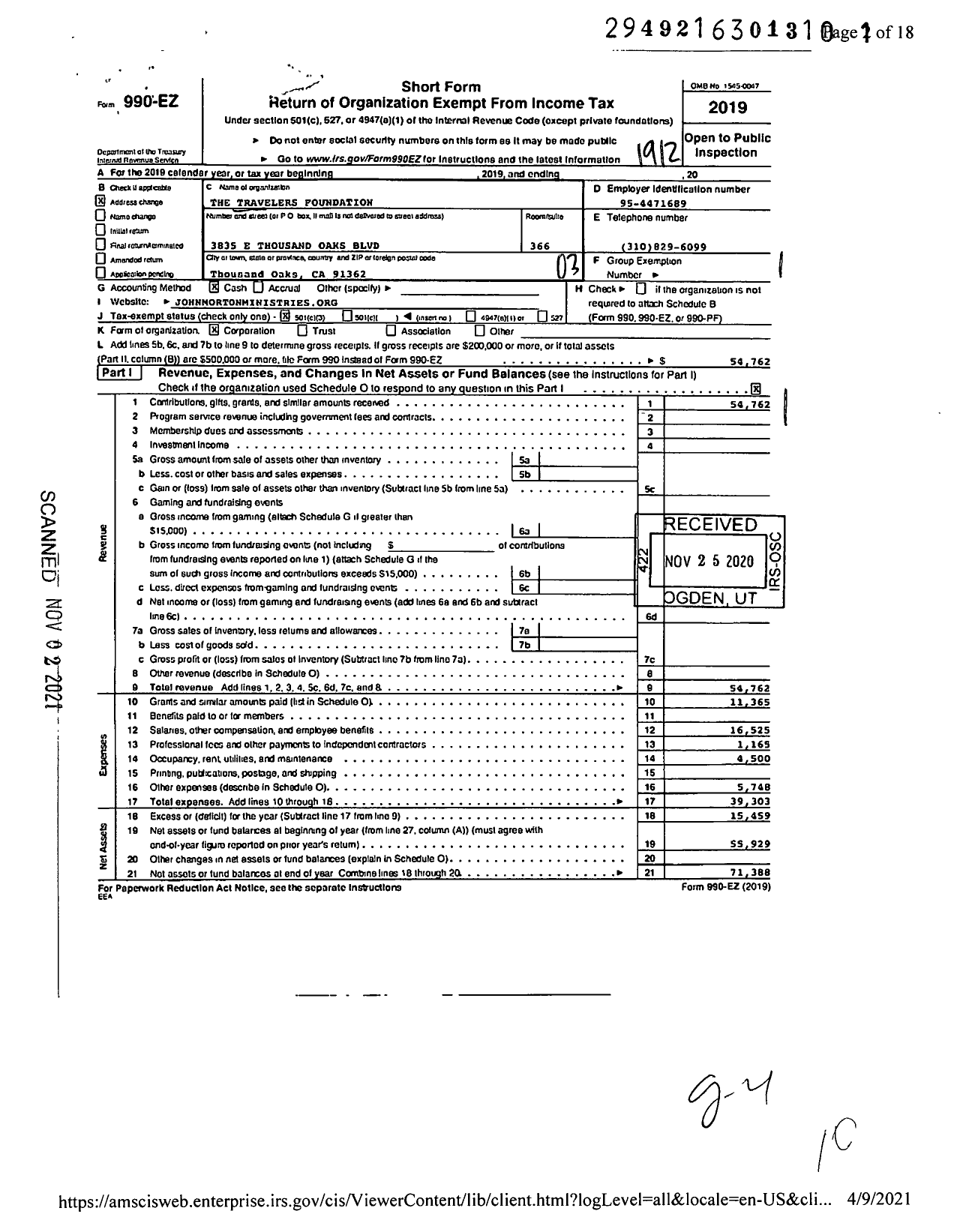 Image of first page of 2019 Form 990EZ for John Morton Ministries