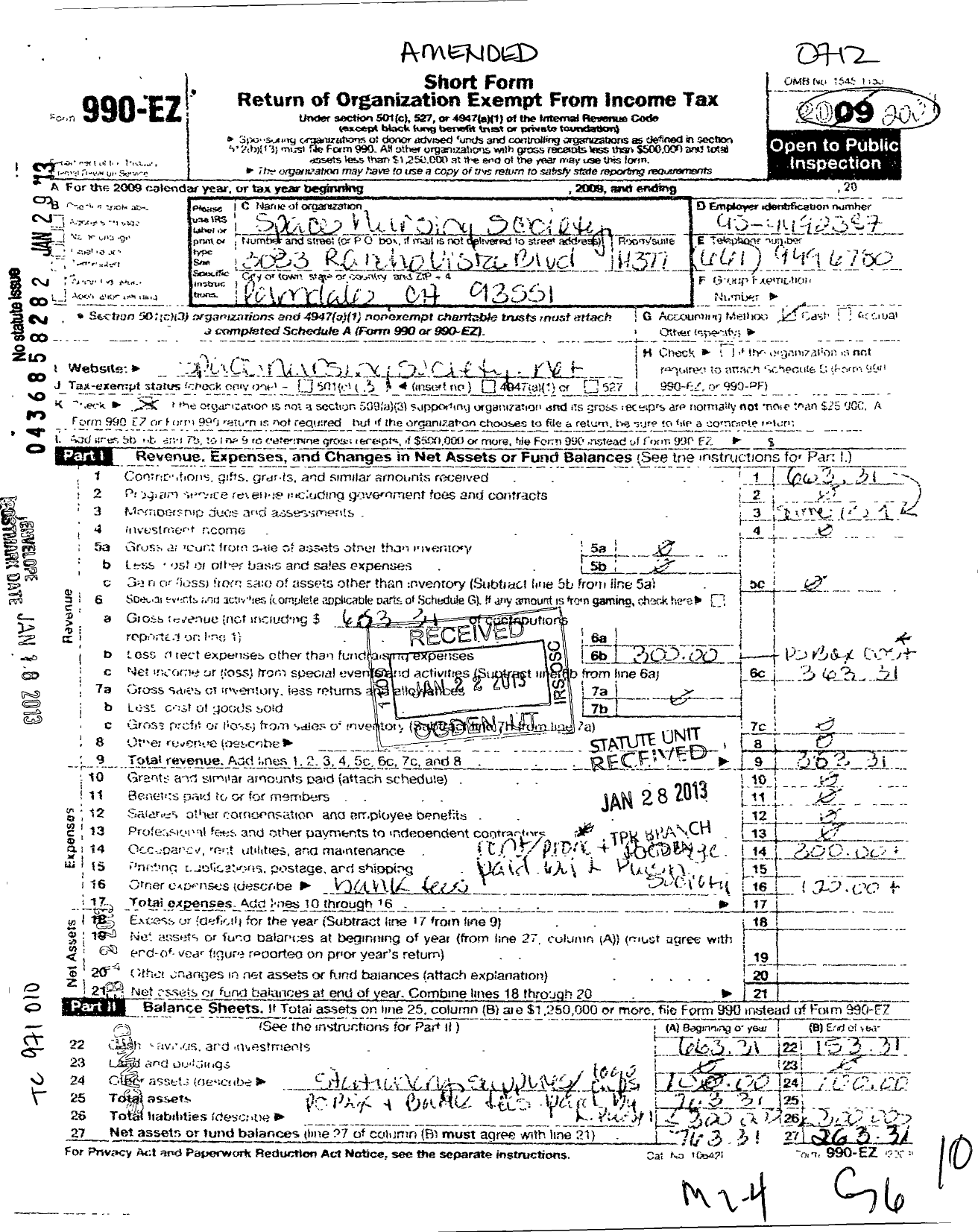 Image of first page of 2009 Form 990EZ for National Space Society / Space Nursing Society