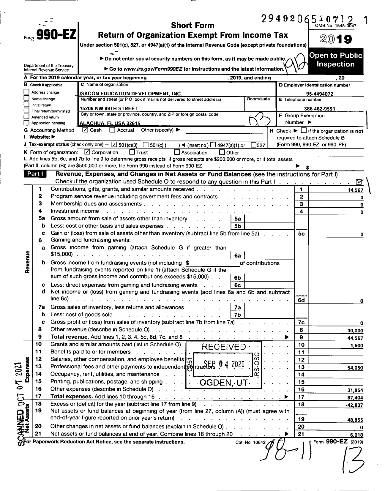 Image of first page of 2019 Form 990EZ for Iskcon Education Development