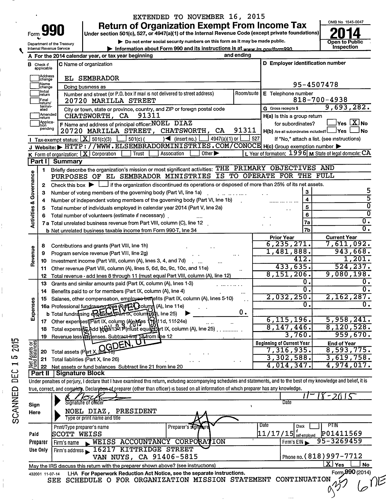 Image of first page of 2014 Form 990 for Esne