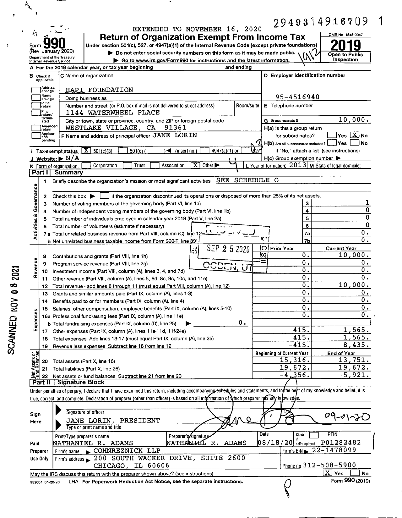 Image of first page of 2019 Form 990 for Hapi Foundation