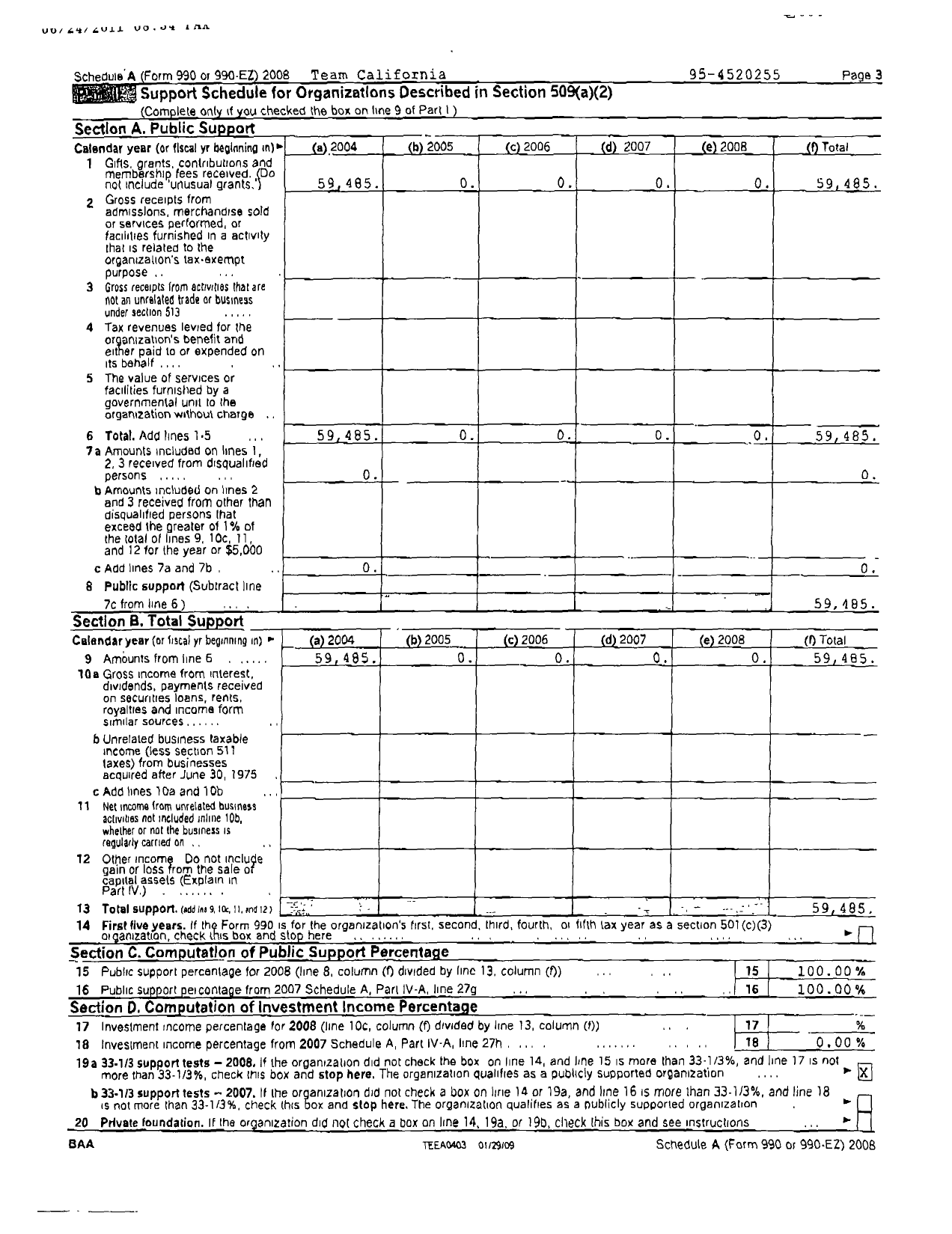 Image of first page of 2008 Form 990ER for Team California