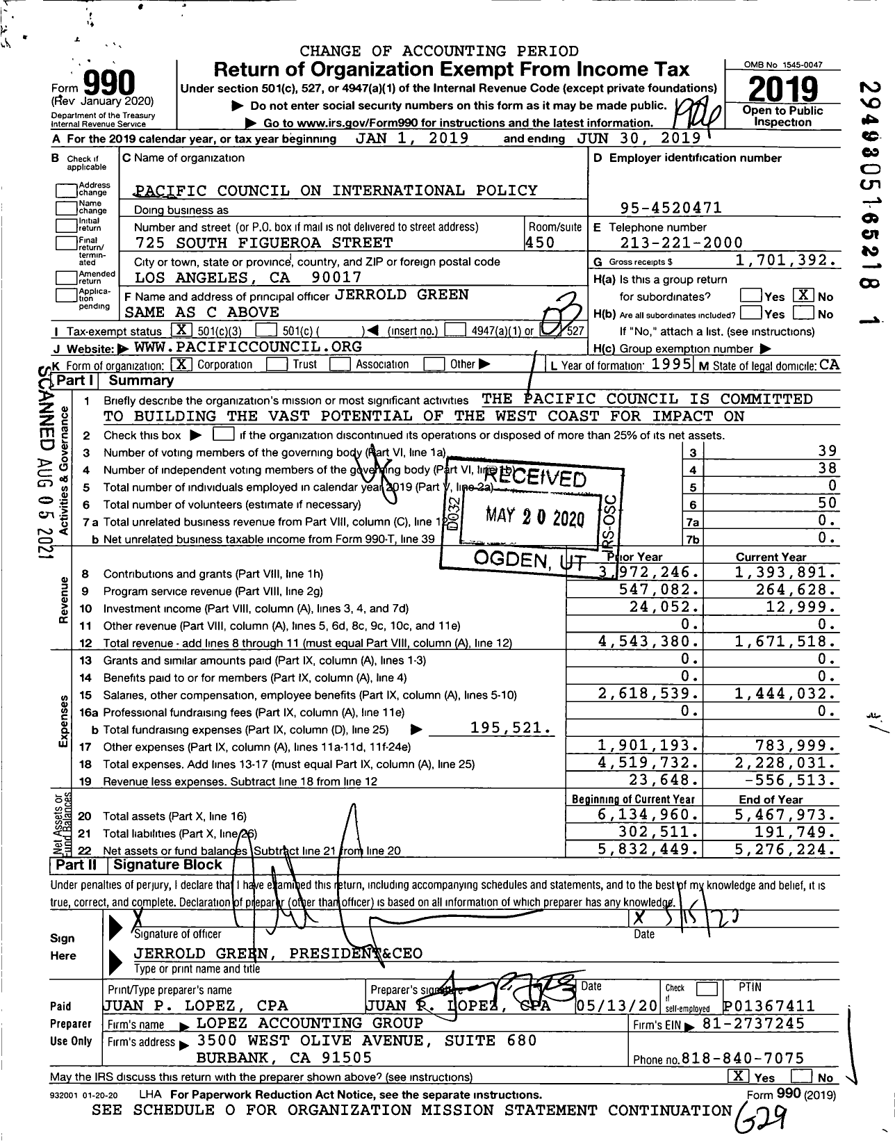 Image of first page of 2018 Form 990 for Pacific Council on International Policy