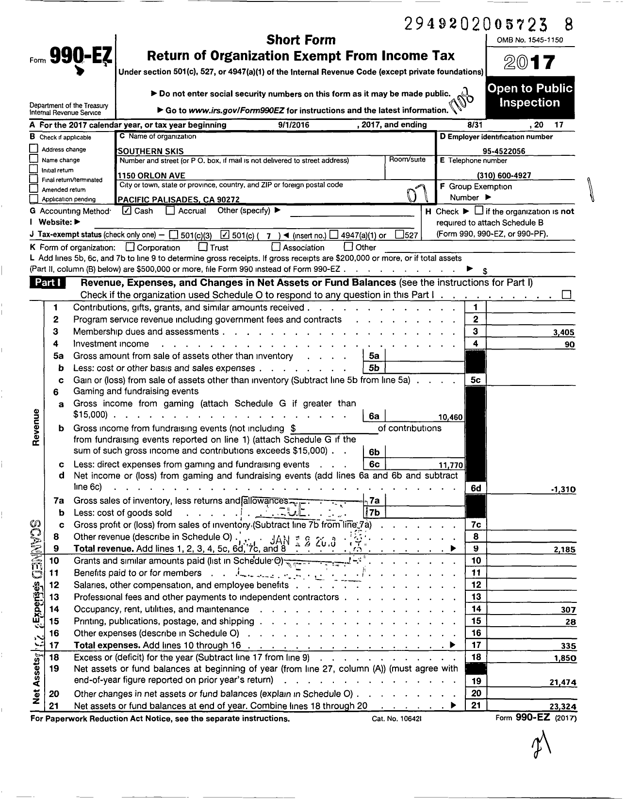 Image of first page of 2016 Form 990EO for Southern Skis