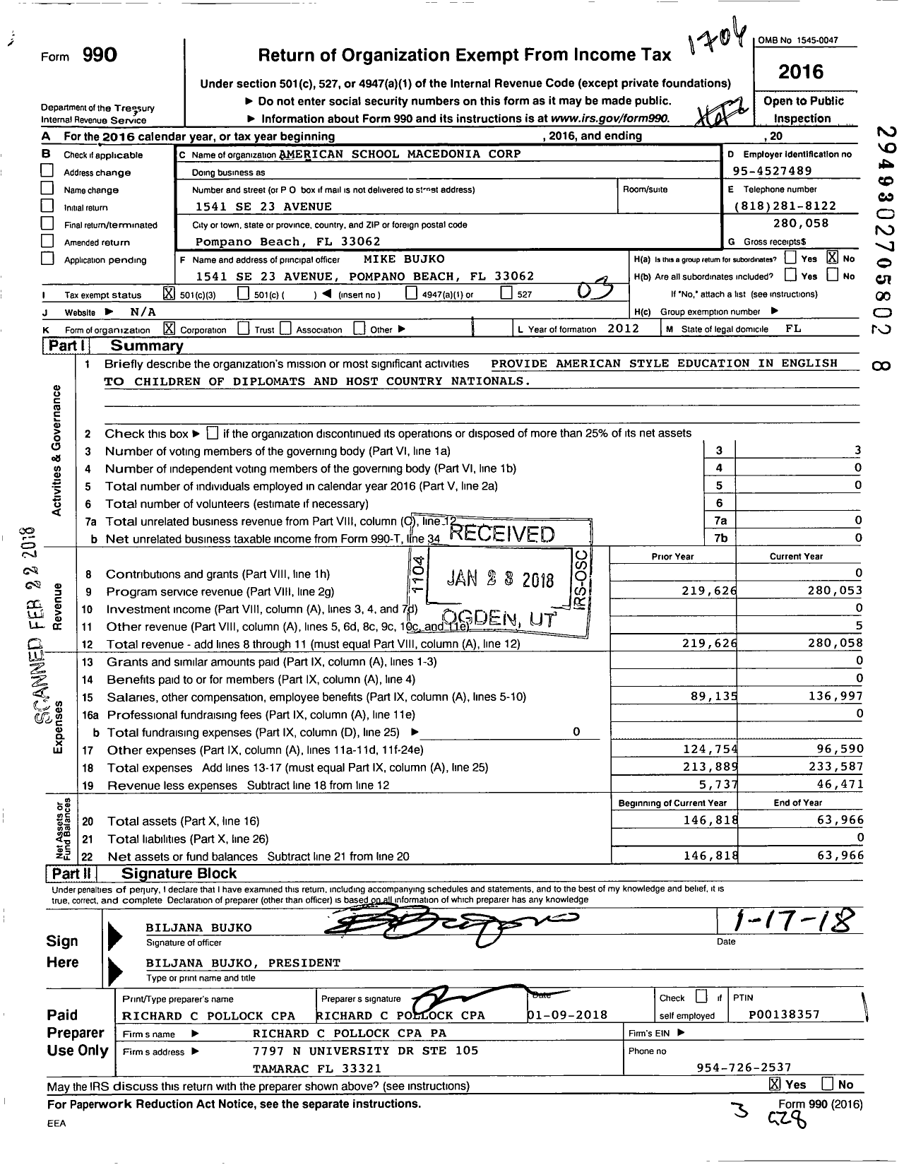 Image of first page of 2016 Form 990 for American School Macedonia Corporation