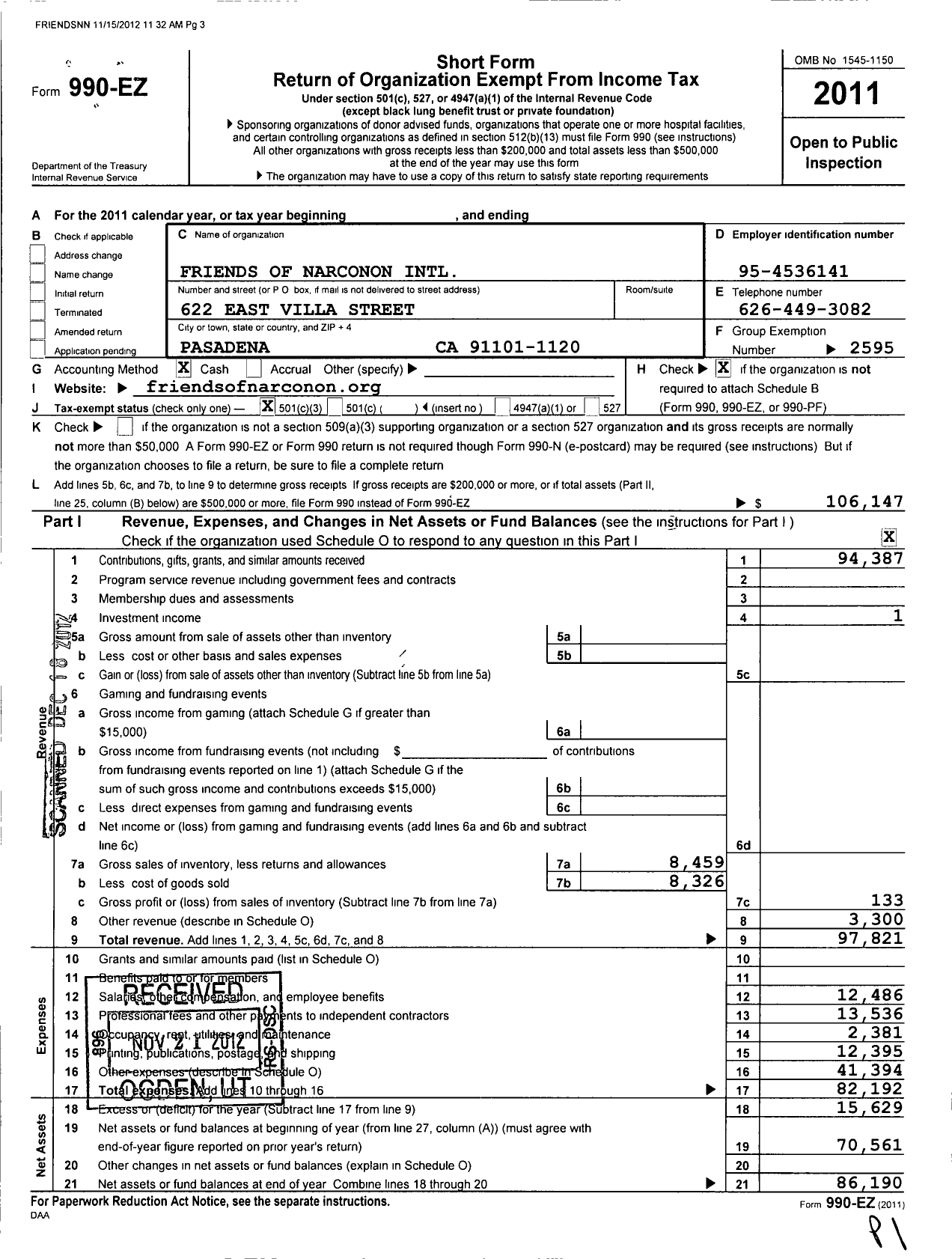 Image of first page of 2011 Form 990EZ for Narconon International / Friends of Narconon