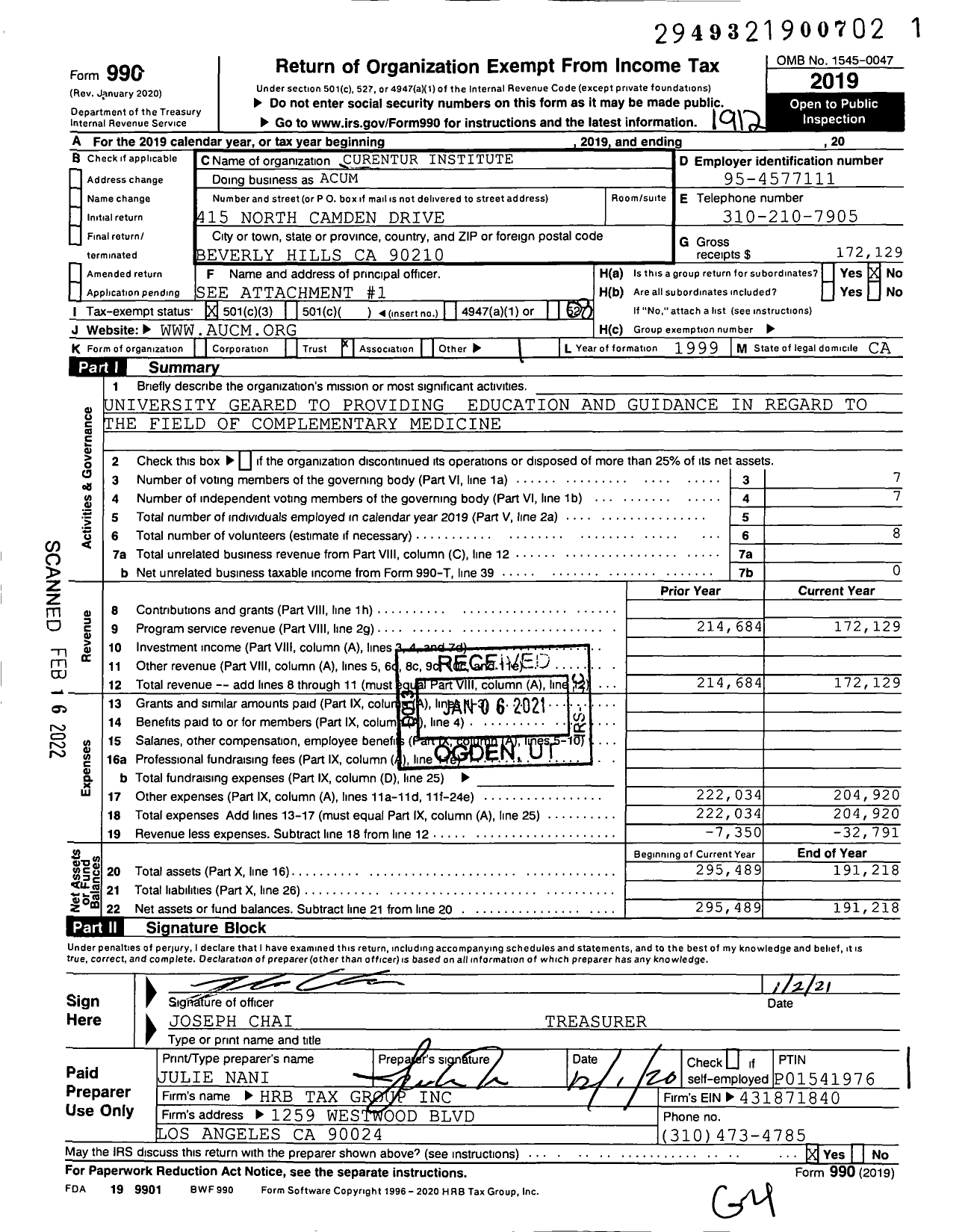 Image of first page of 2019 Form 990 for Curentur Institute