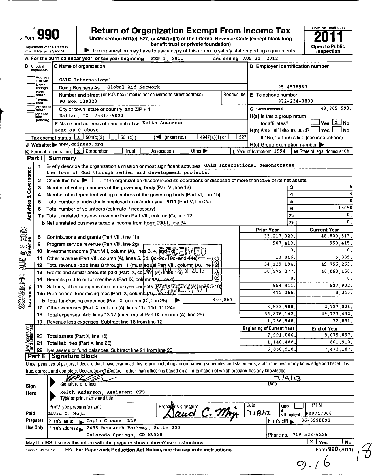 Image of first page of 2011 Form 990 for Global Aid Network (GAiN)