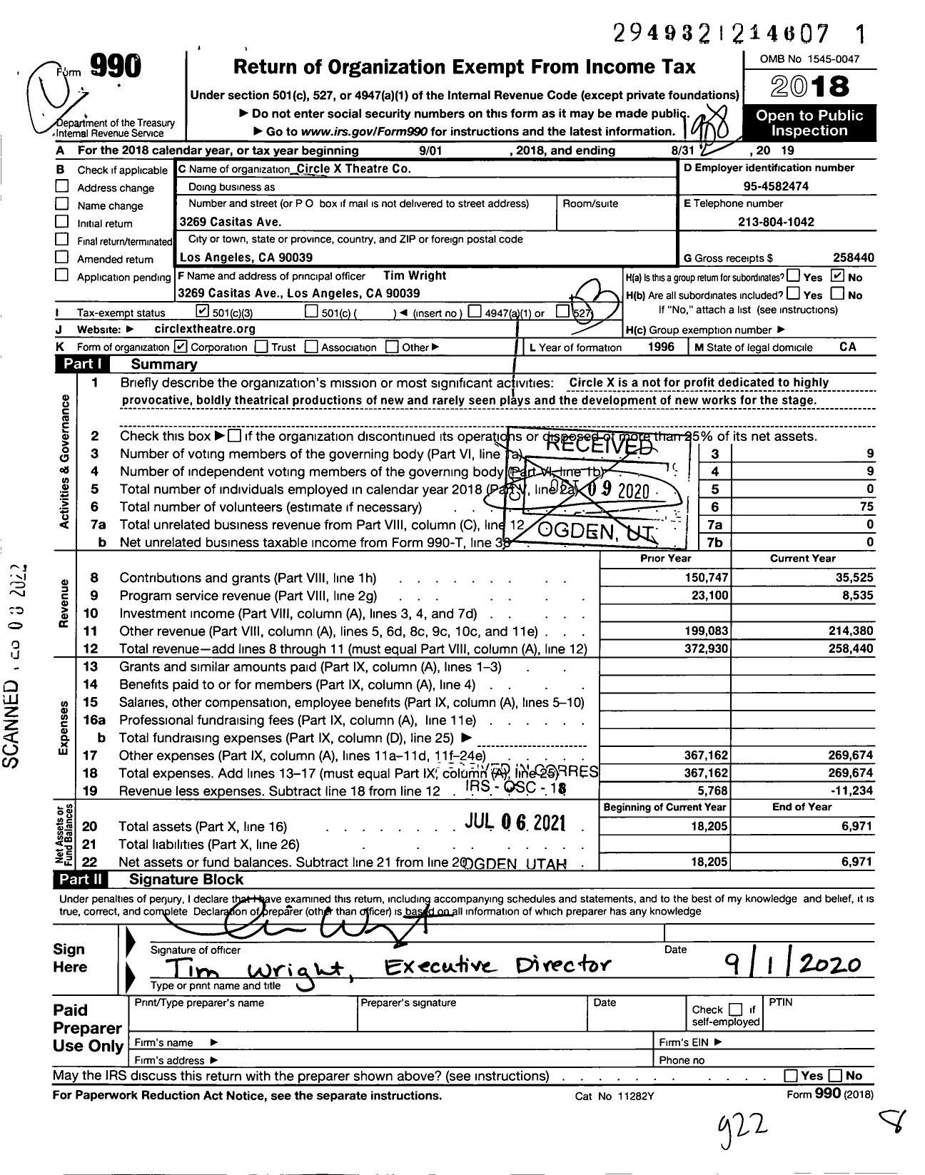 Image of first page of 2018 Form 990 for Circle X Theatre