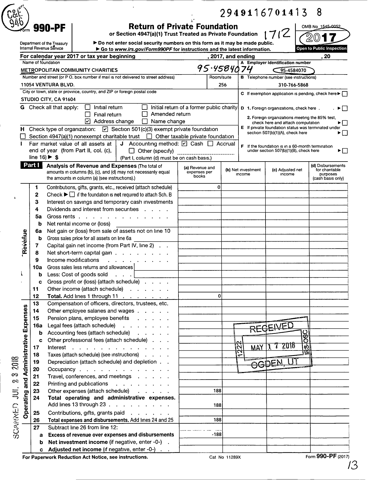 Image of first page of 2017 Form 990PF for Rainbow Advocacy