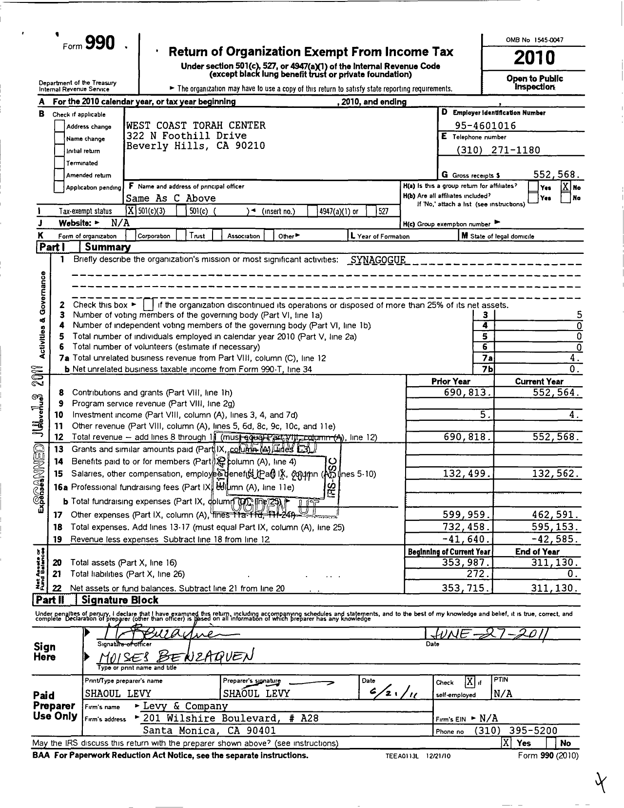 Image of first page of 2010 Form 990 for Jewish Federation of Greater Los Angeles