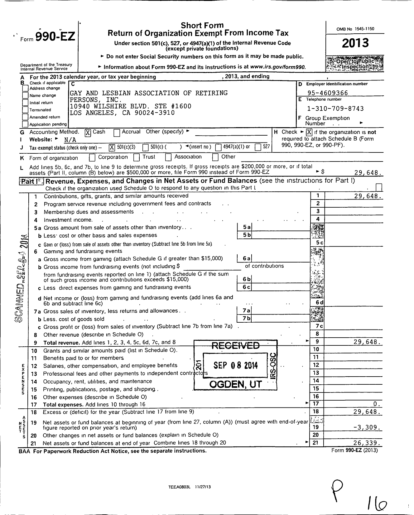 Image of first page of 2013 Form 990EZ for Gay and Lesbian Association of Retiring Persons