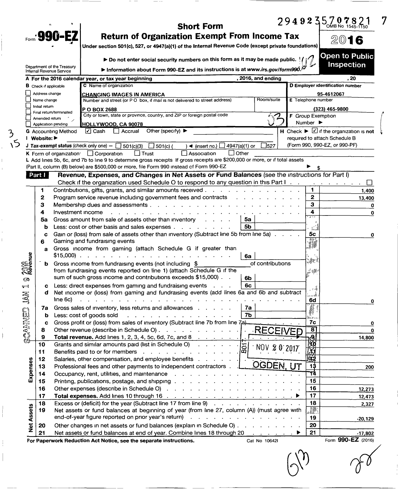 Image of first page of 2016 Form 990EZ for Changing Images in America Changing H in America