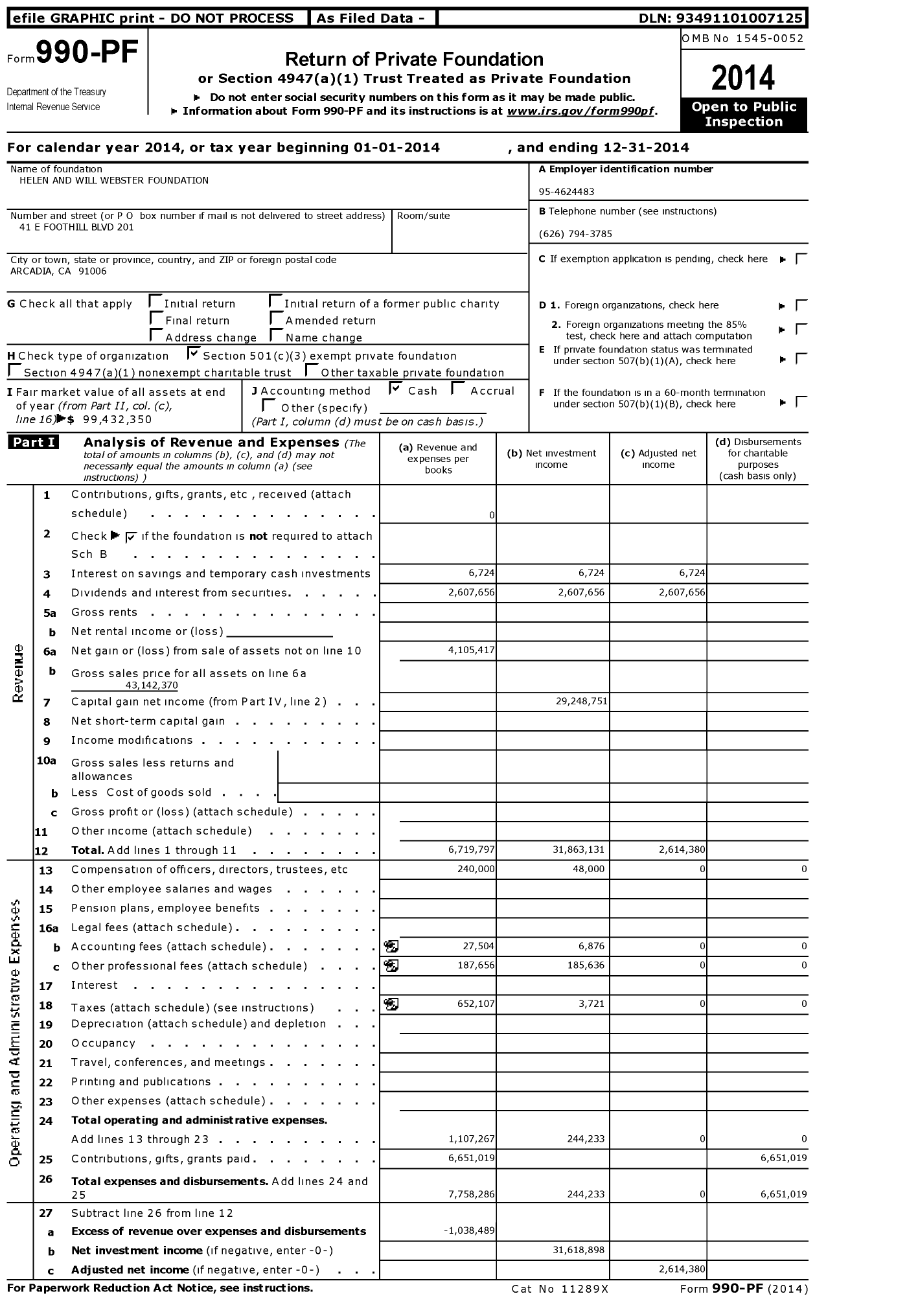 Image of first page of 2014 Form 990PF for Helen and Wil Webster Foundation