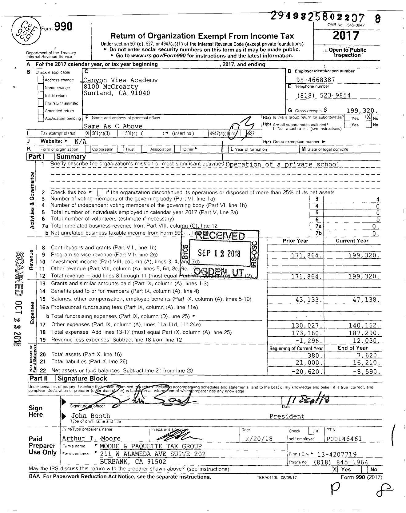 Image of first page of 2017 Form 990 for Canyon View Academy