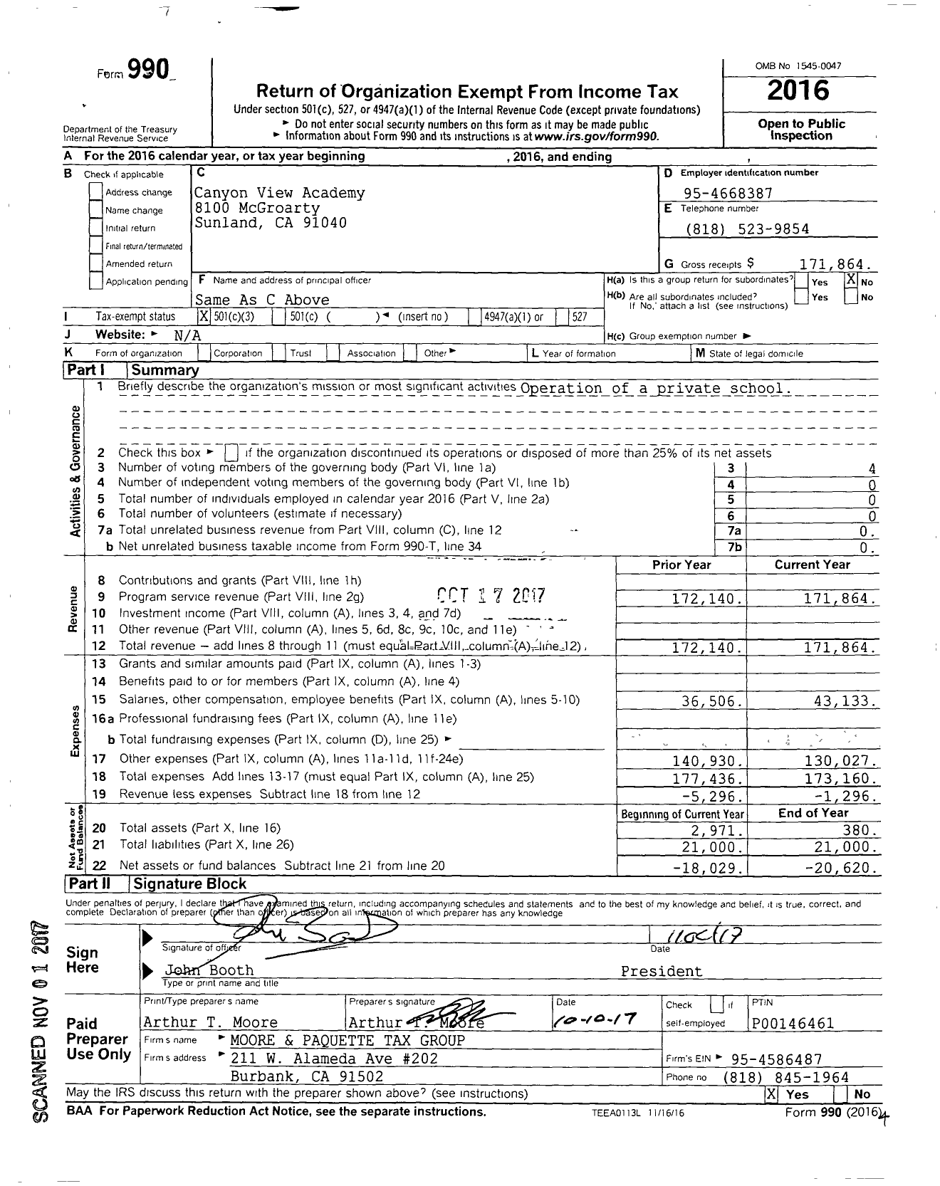 Image of first page of 2016 Form 990 for Canyon View Academy