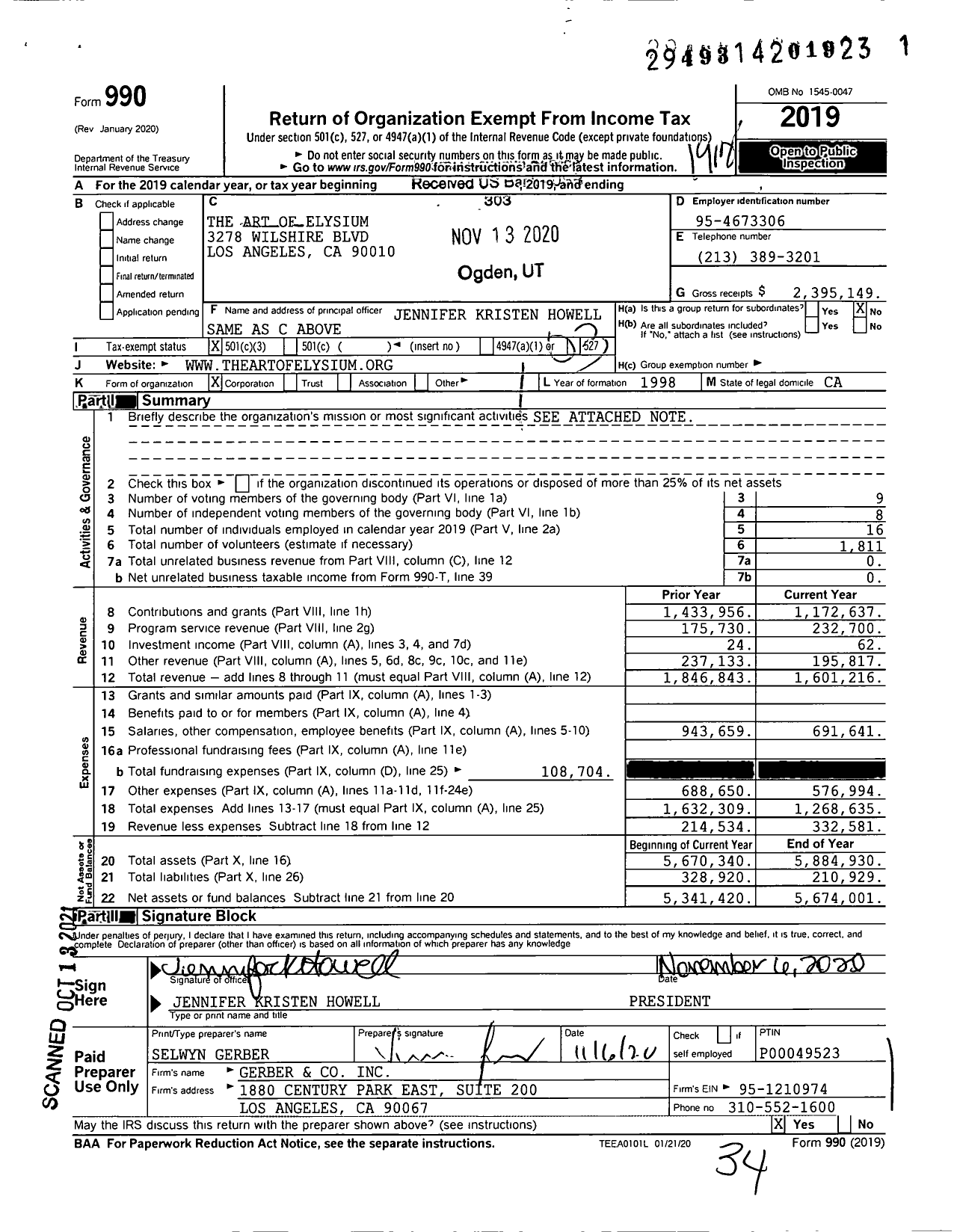 Image of first page of 2019 Form 990 for The Art of Elysium