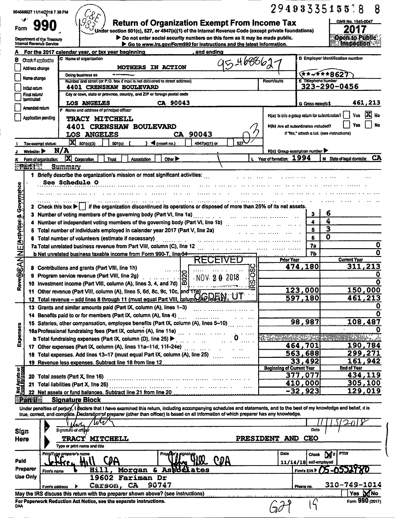 Image of first page of 2017 Form 990 for Mothers-In-Action