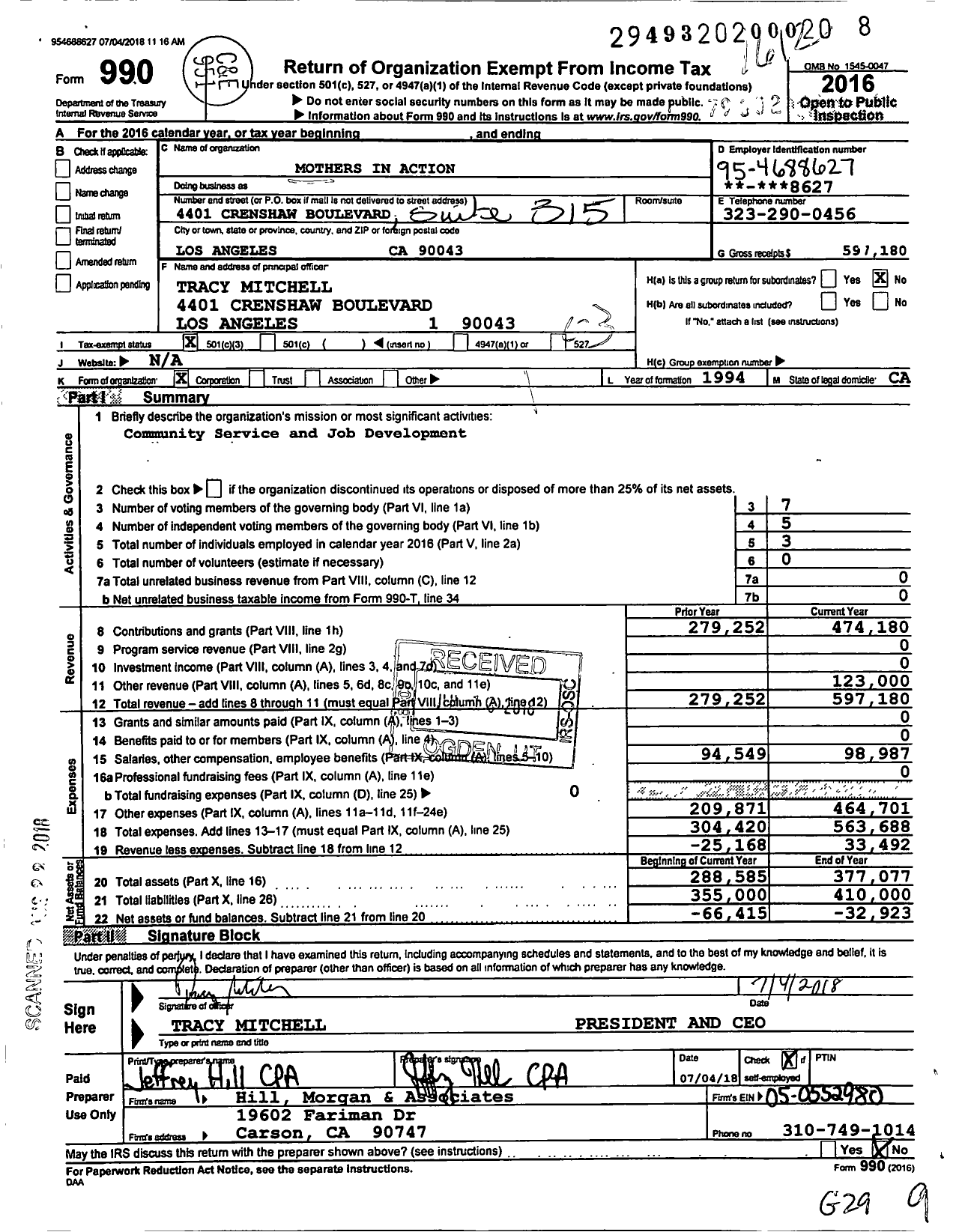 Image of first page of 2016 Form 990 for Mothers-In-Action