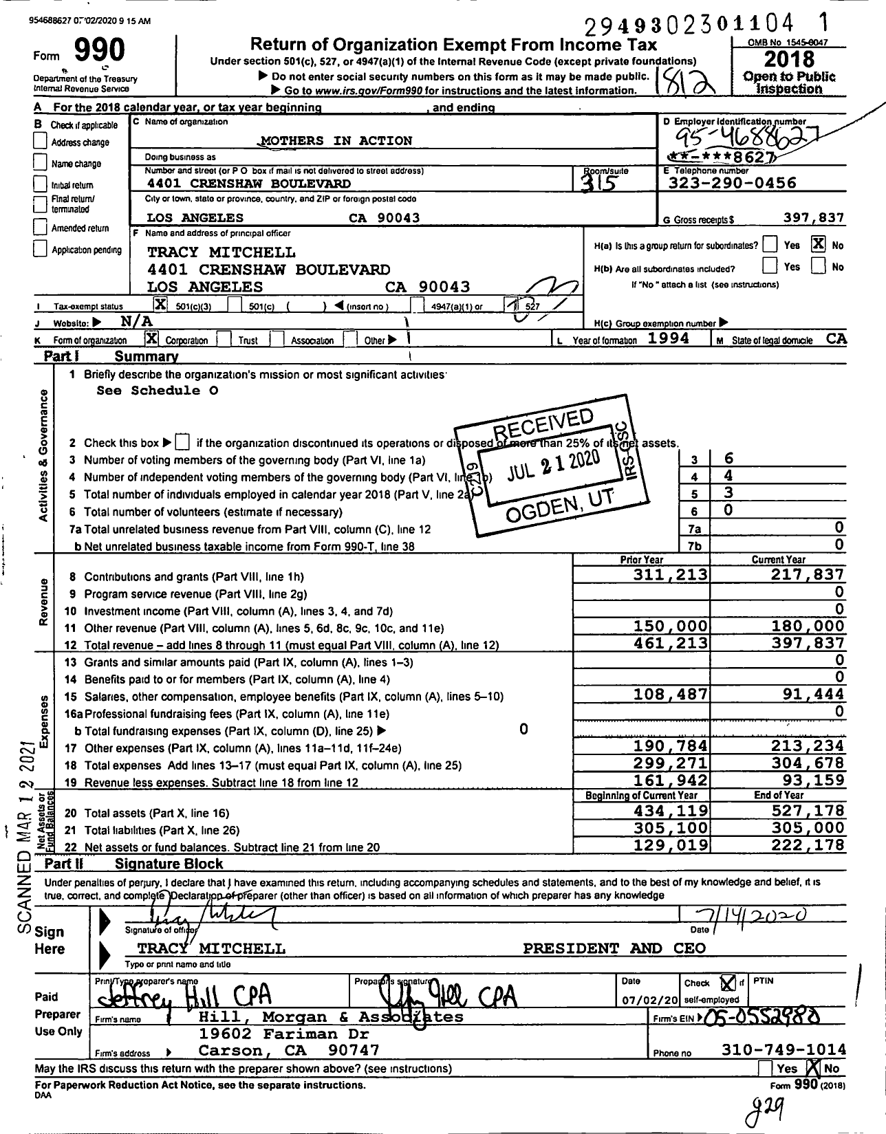 Image of first page of 2018 Form 990 for Mothers-In-Action
