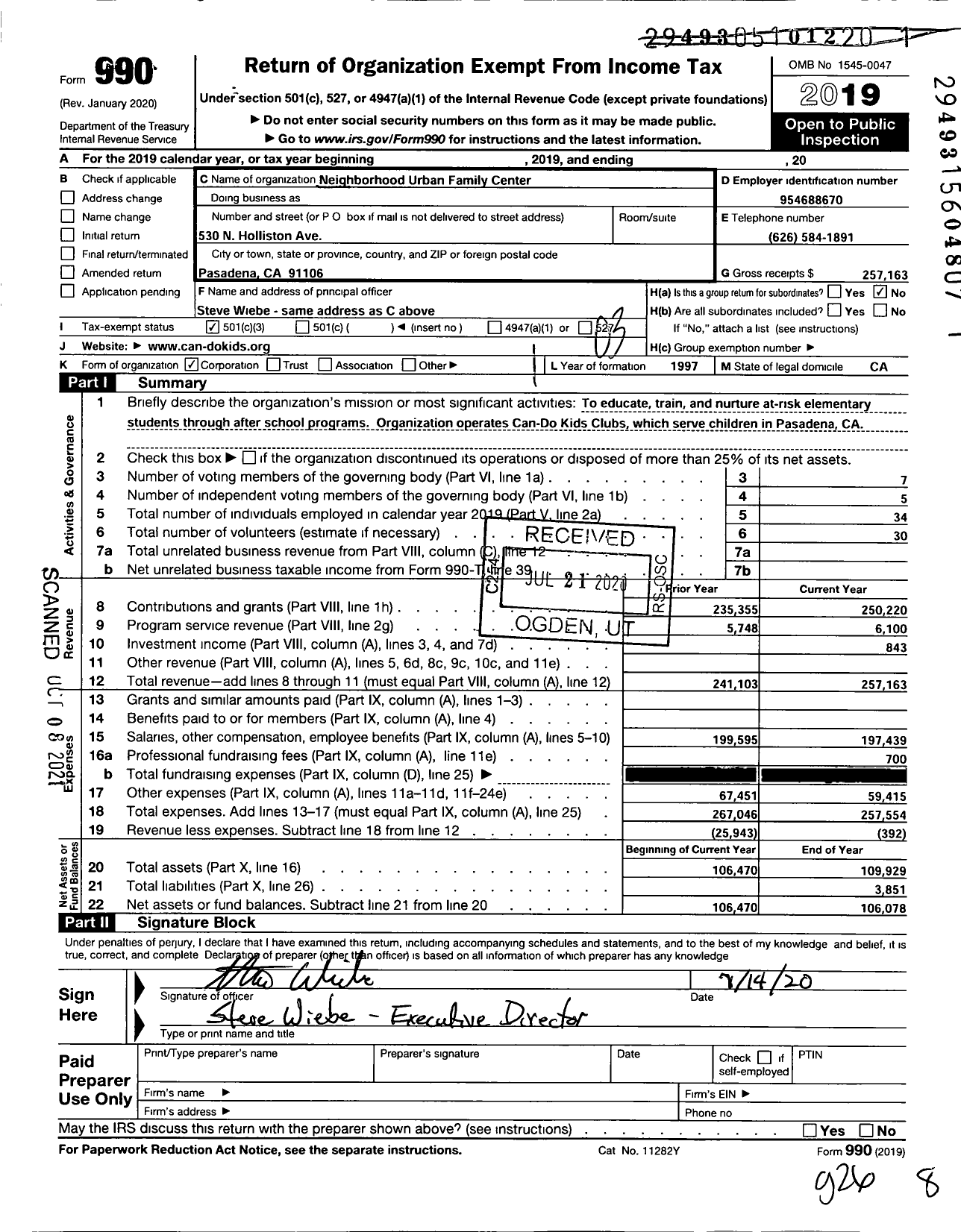 Image of first page of 2019 Form 990 for Neighborhood Urban Family Center