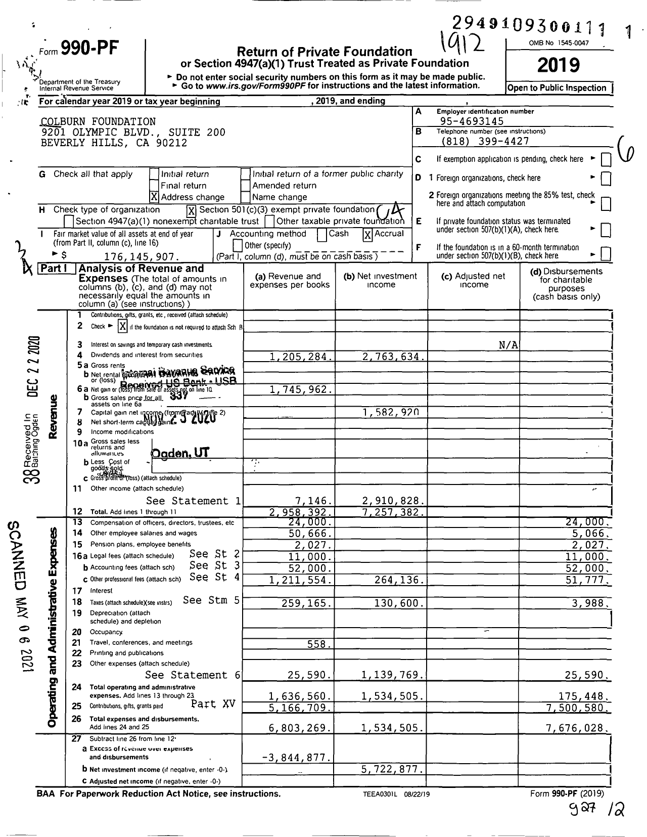 Image of first page of 2019 Form 990PF for Colburn Foundation