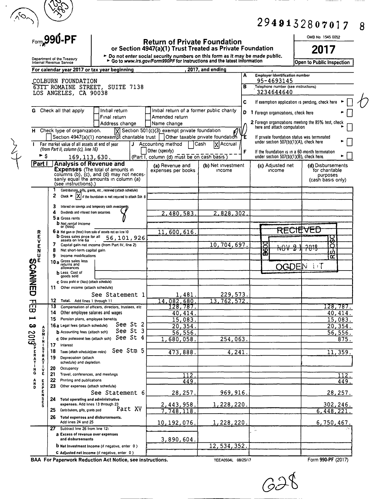 Image of first page of 2017 Form 990PF for Colburn Foundation