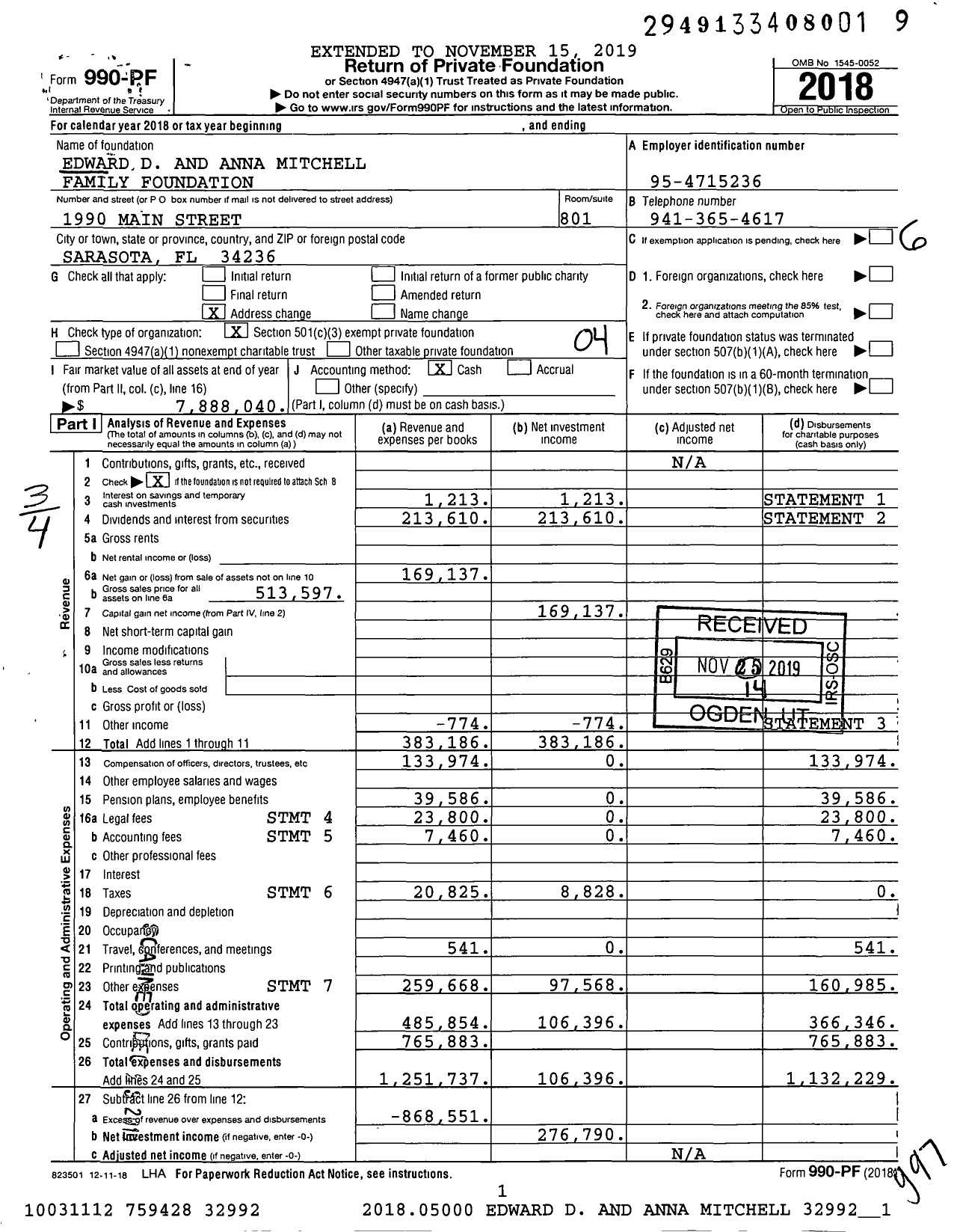 Image of first page of 2018 Form 990PF for Edward D and Anna Mitchell Family Foundation