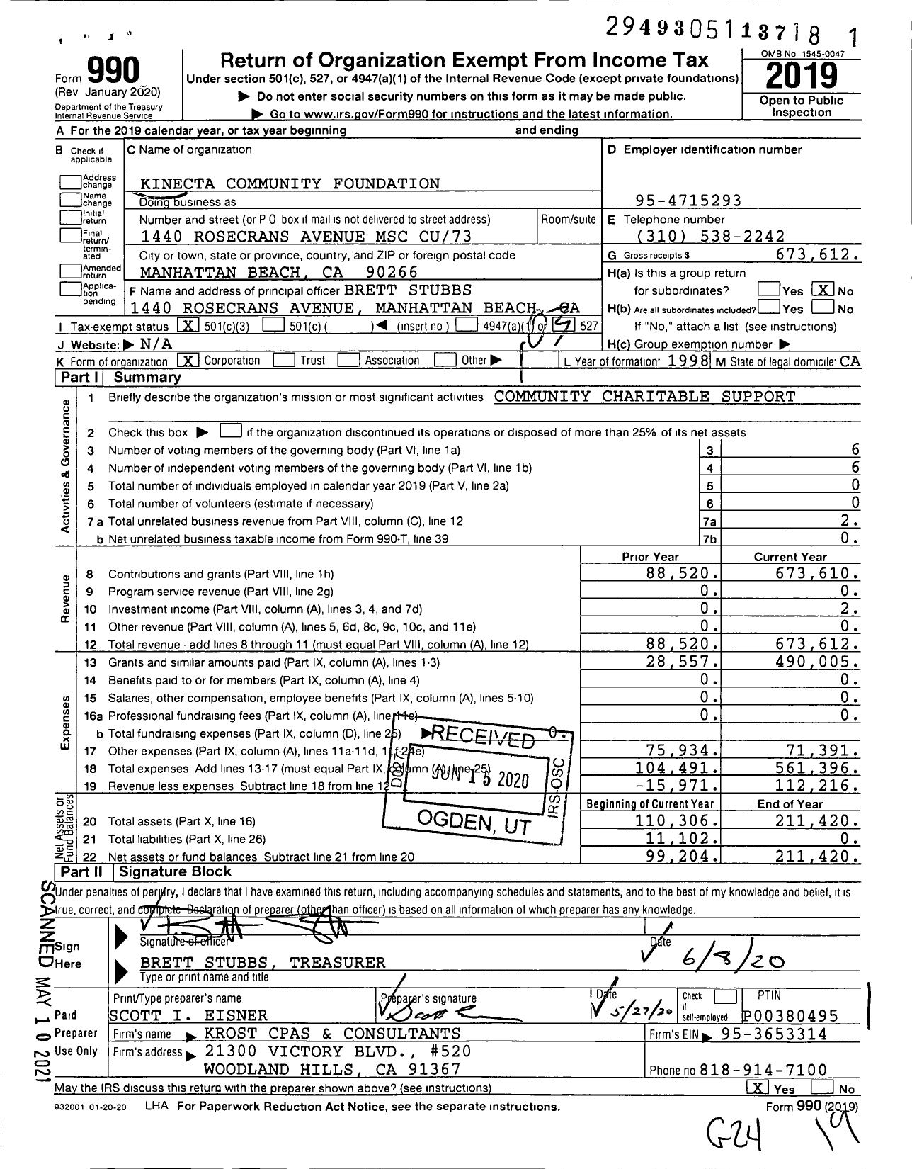 Image of first page of 2019 Form 990 for Kinecta Community Foundation