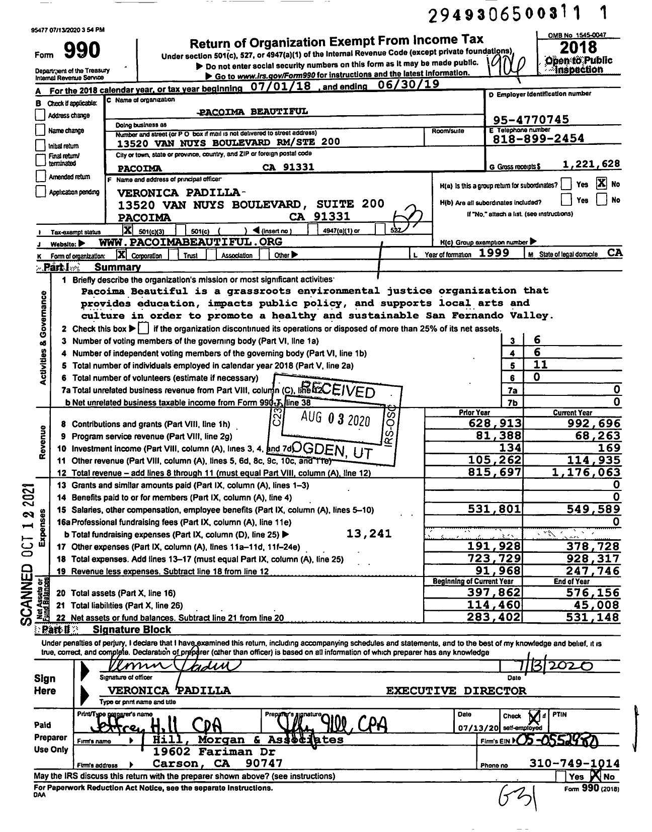 Image of first page of 2018 Form 990 for Pacoima Beautiful