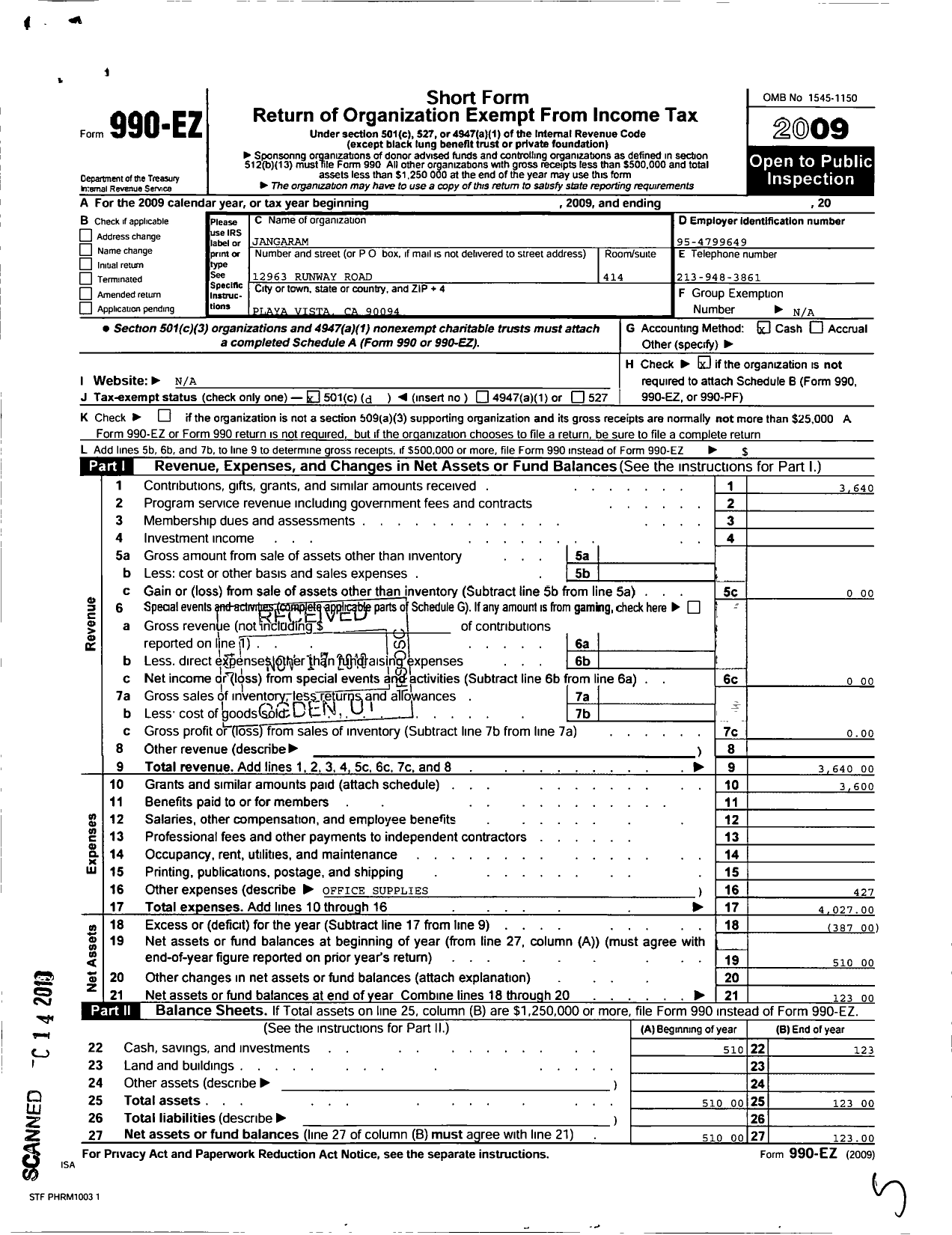 Image of first page of 2009 Form 990EO for Giving Hearts United