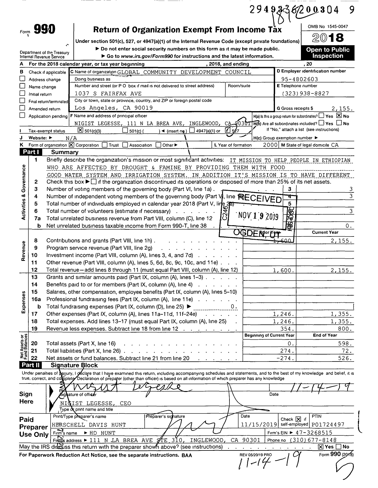 Image of first page of 2018 Form 990 for Global Community Development Council