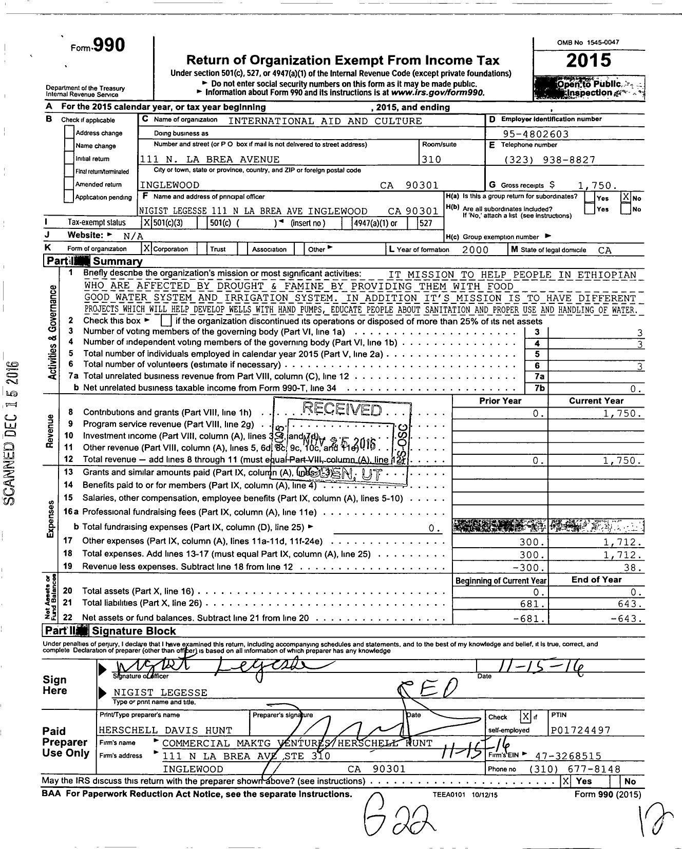 Image of first page of 2015 Form 990 for Global Community Development Council