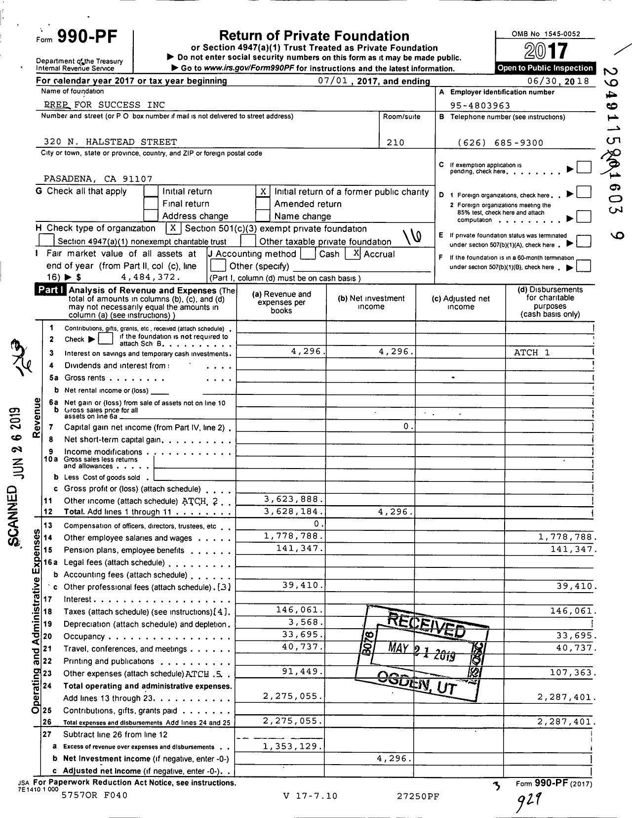 Image of first page of 2017 Form 990PF for Prep for Success