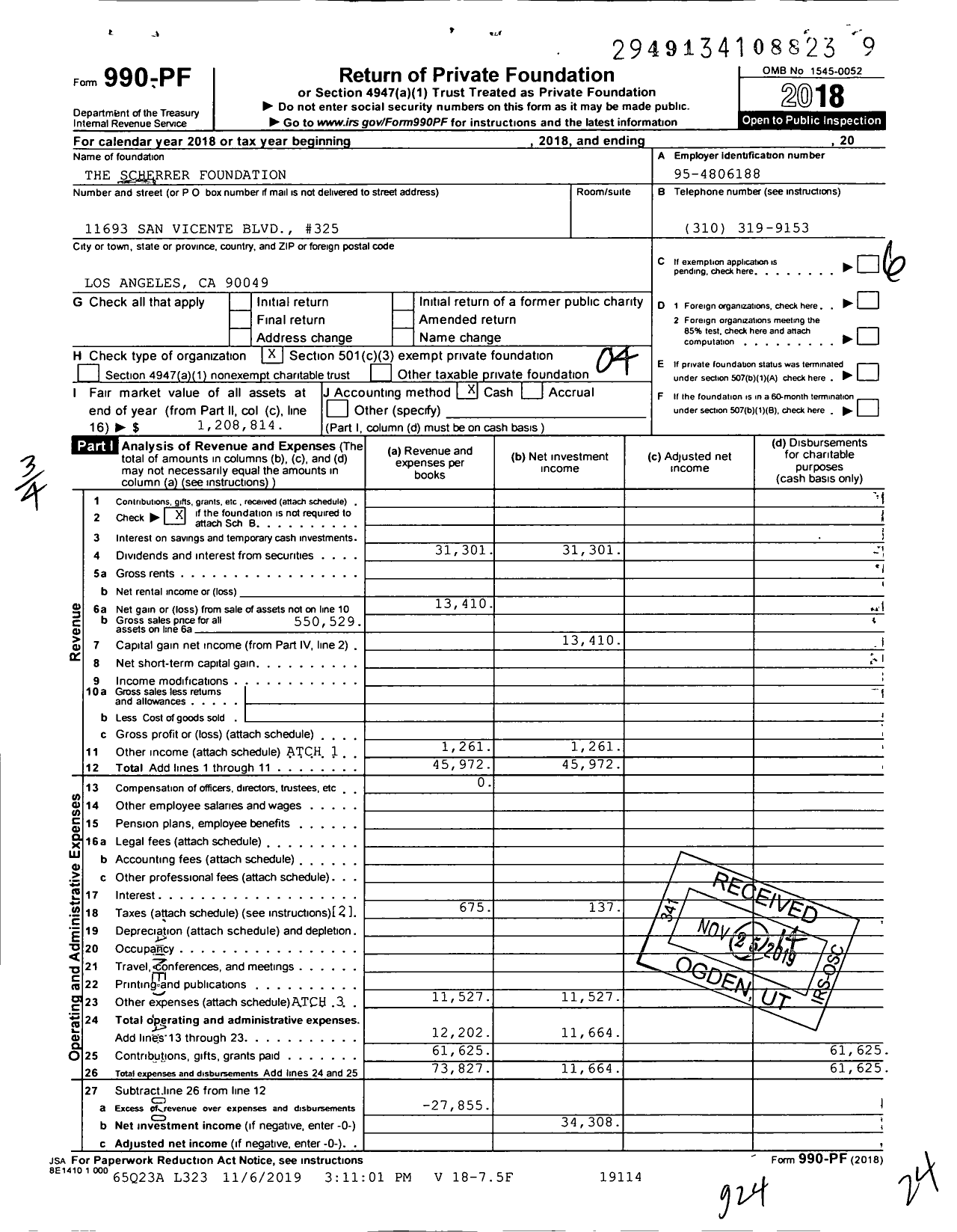 Image of first page of 2018 Form 990PF for The Scherrer Foundation