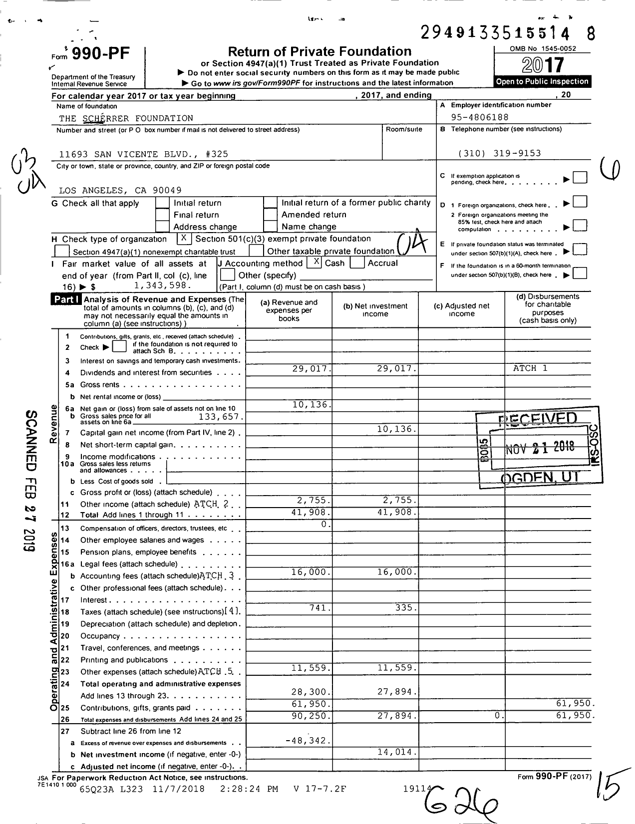 Image of first page of 2017 Form 990PF for The Scherrer Foundation