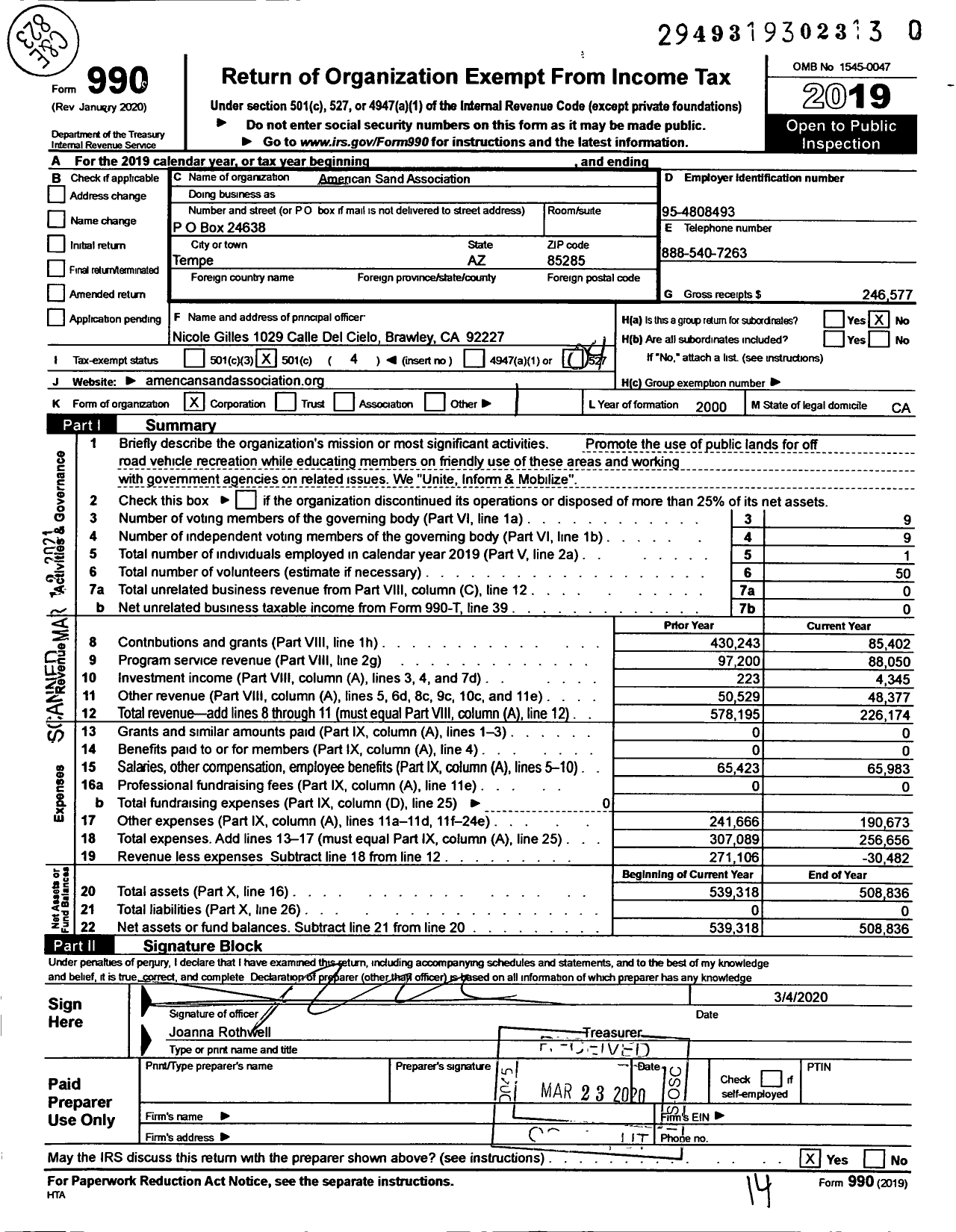 Image of first page of 2019 Form 990O for American Sand Association