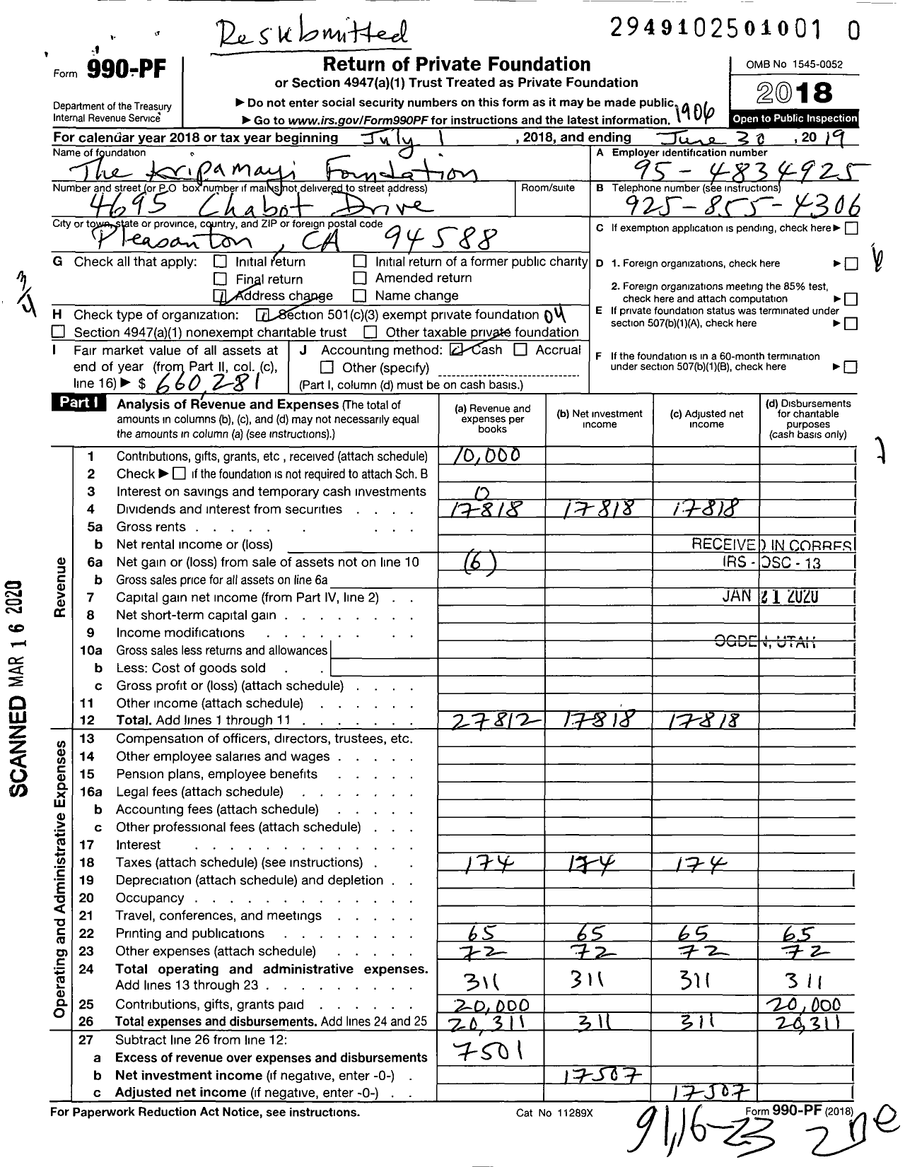 Image of first page of 2018 Form 990PR for The Kripamayi Foundation