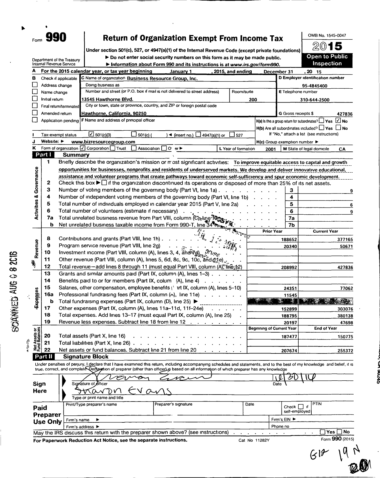 Image of first page of 2015 Form 990 for Business Resource Group