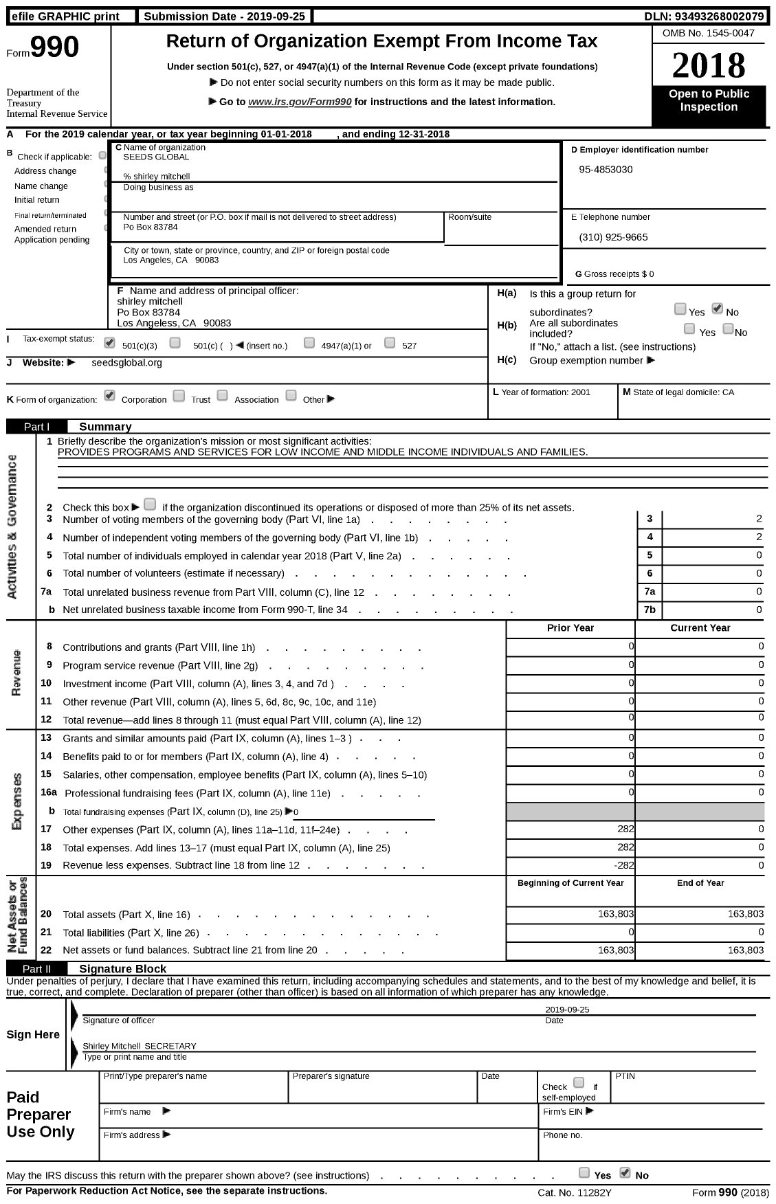 Image of first page of 2018 Form 990 for The Big Blue Umbrella Non Profit