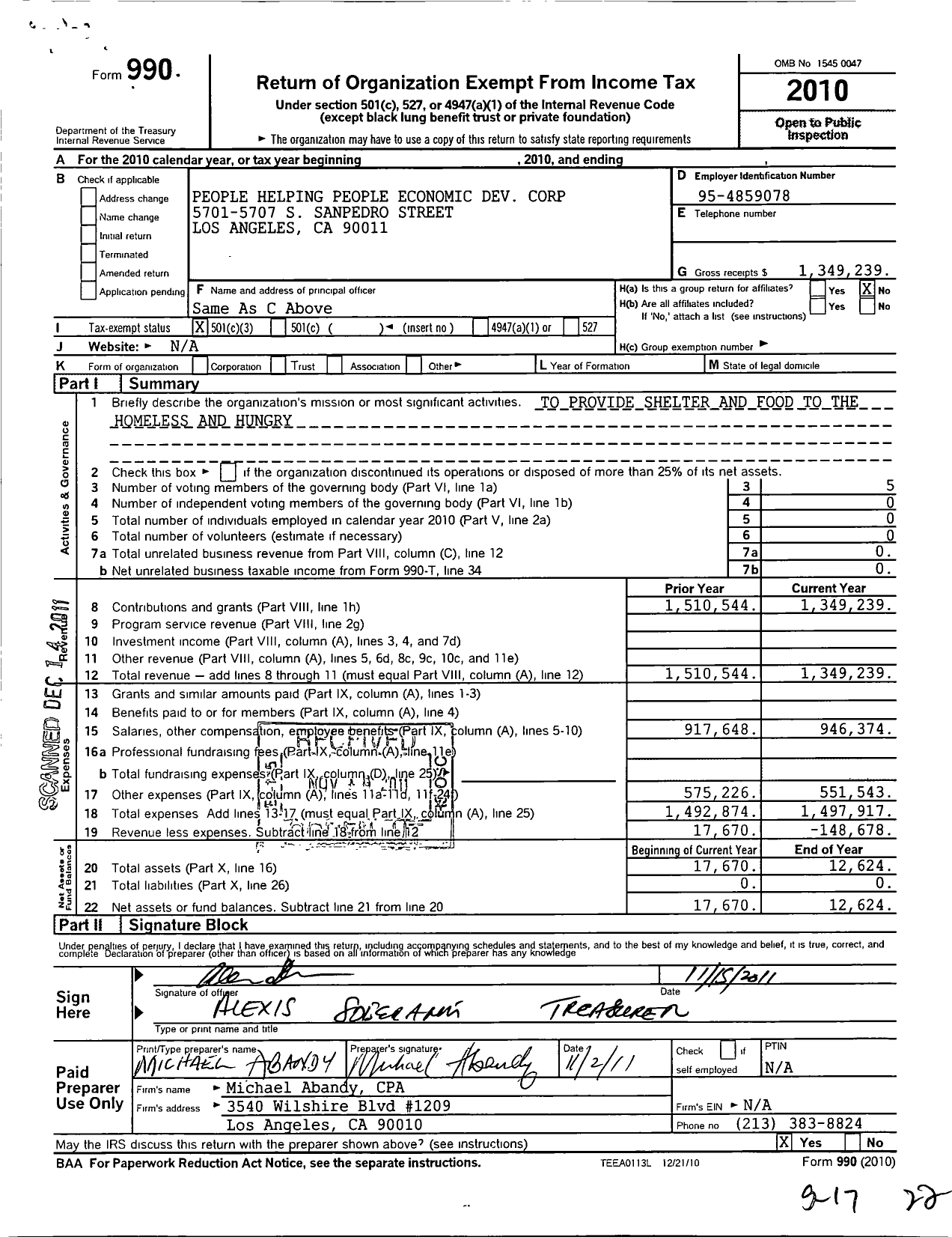 Image of first page of 2010 Form 990 for People Helping People Economic Developement Corporation