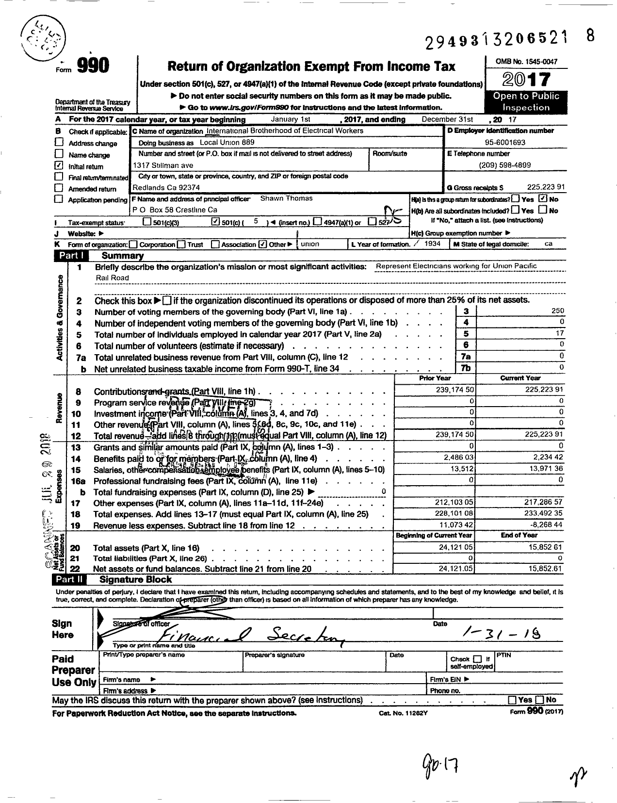 Image of first page of 2017 Form 990O for International Brotherhood of Electrical Workers