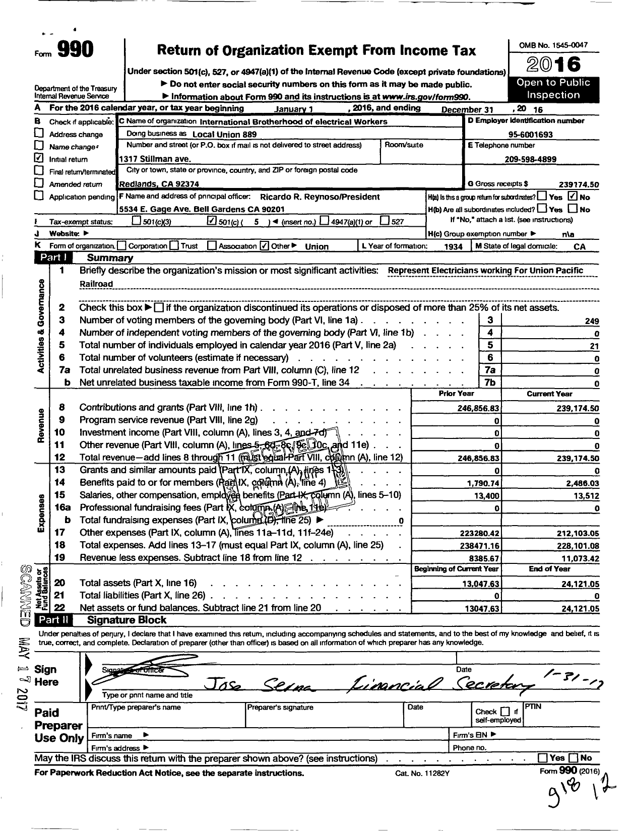 Image of first page of 2016 Form 990O for International Brotherhood of Electrical Workers