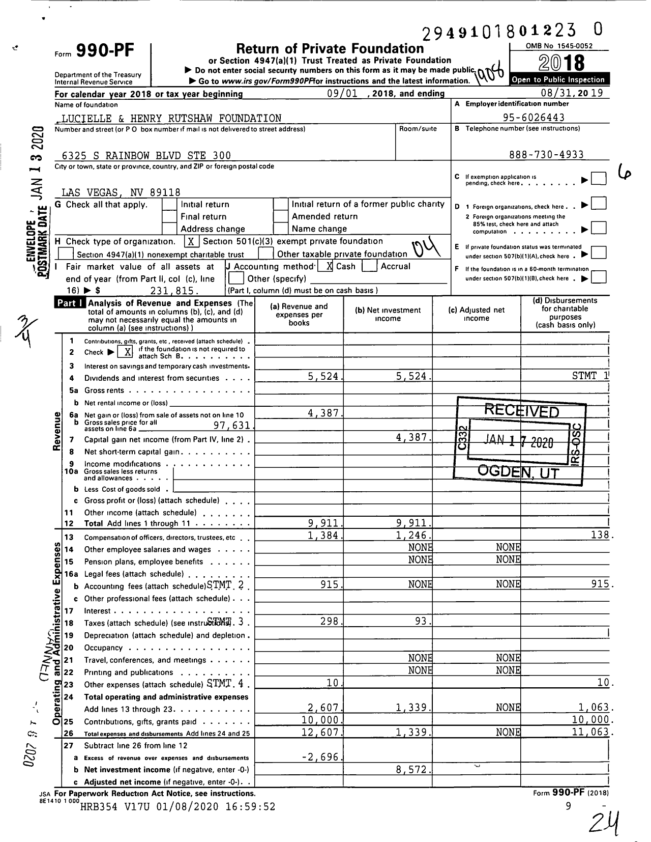 Image of first page of 2018 Form 990PR for Lucielle and Henry Rutshaw Foundation