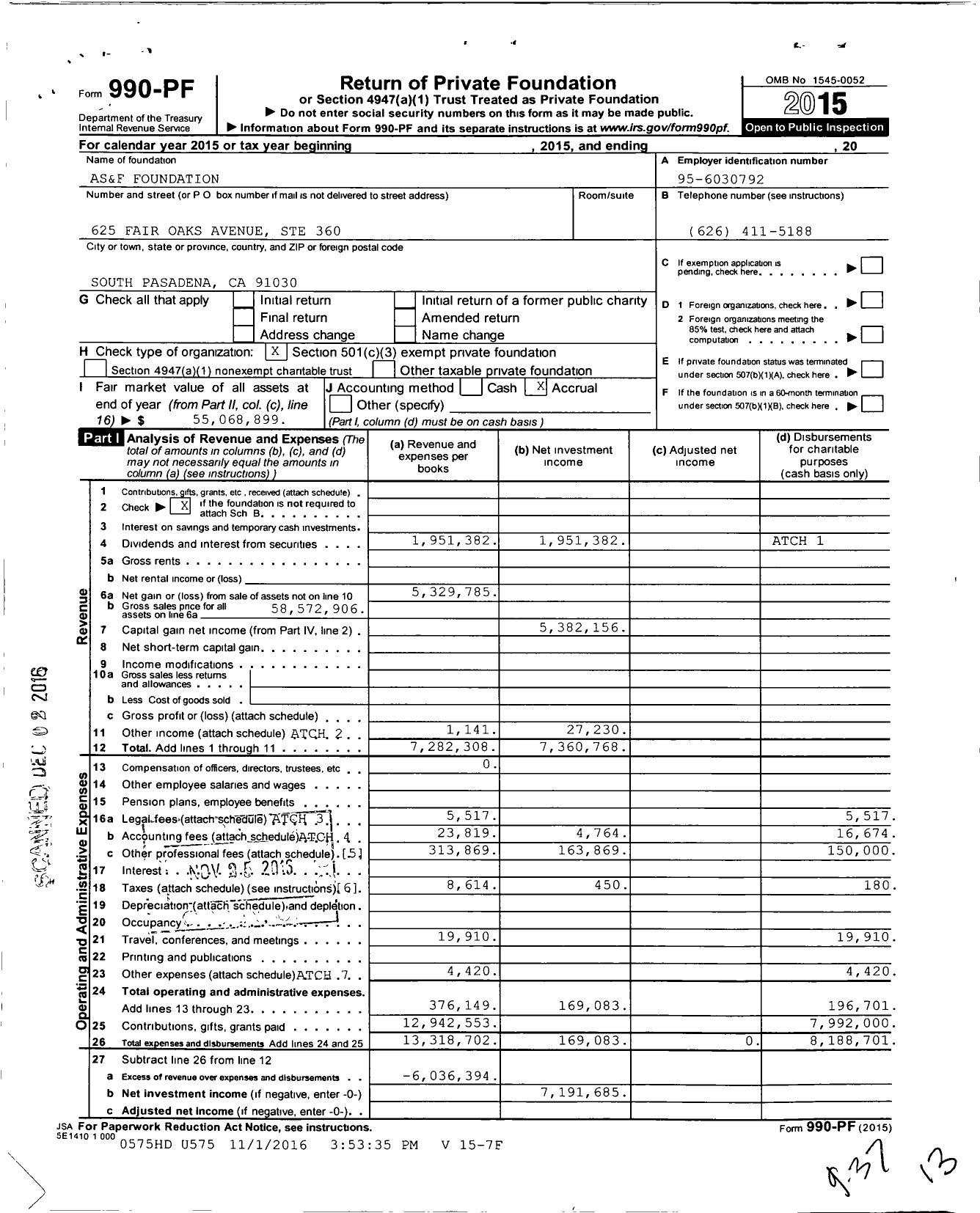 Image of first page of 2015 Form 990PF for Asandf Foundation