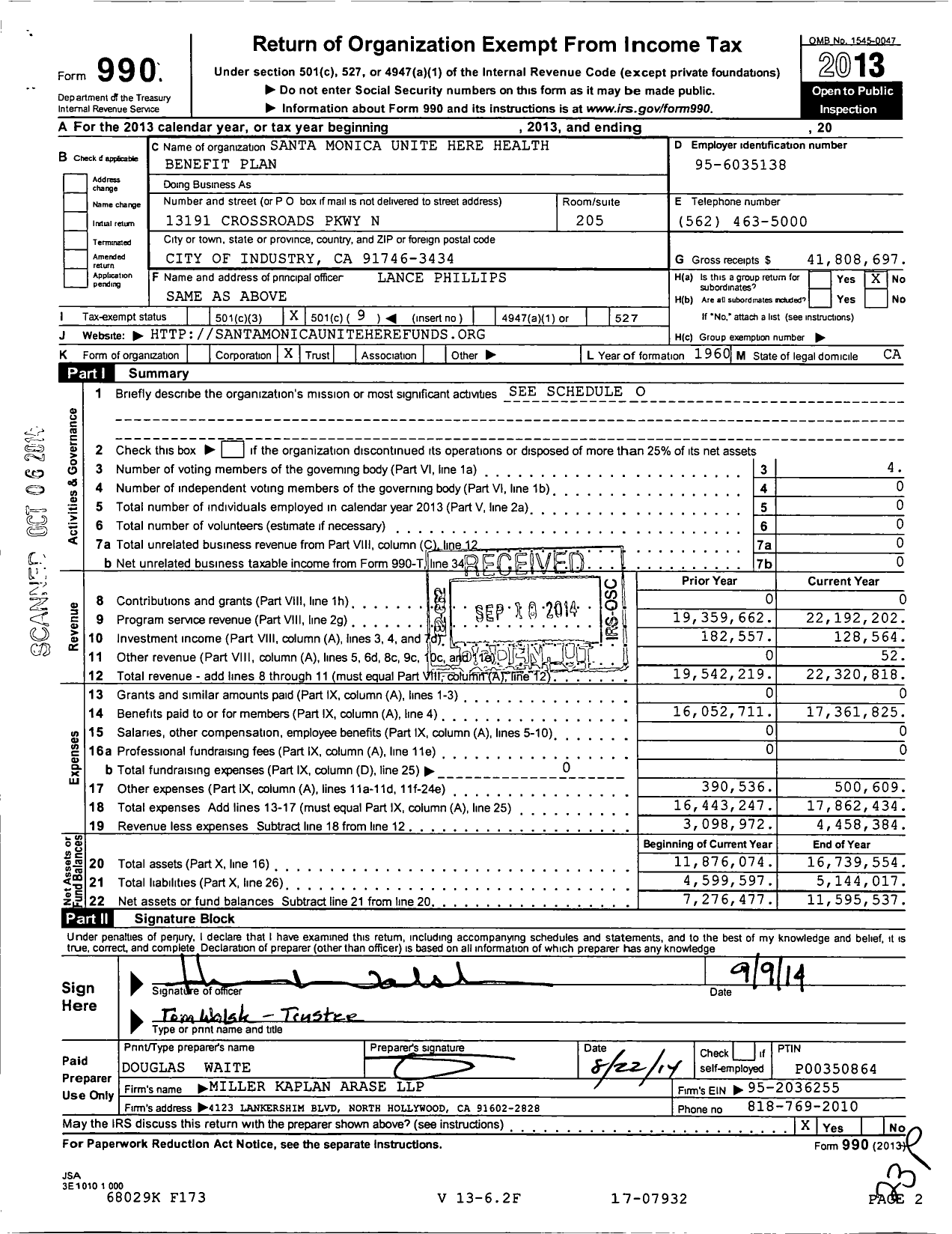 Image of first page of 2013 Form 990O for Santa Monica UNITE HERE Health Benefit Fund